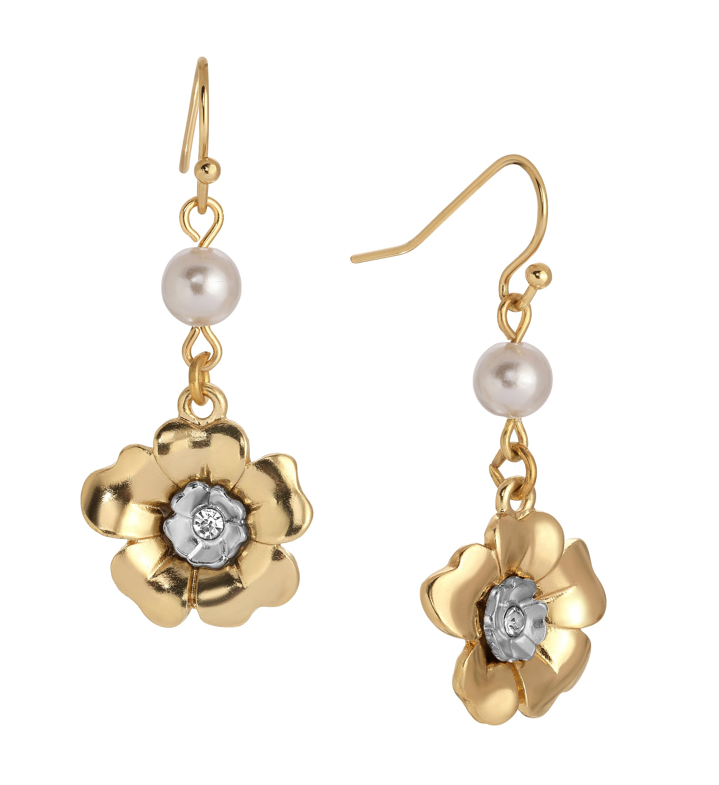 1928 Jewelry Light Grey Faux Pearl Flower Dangling Earrings