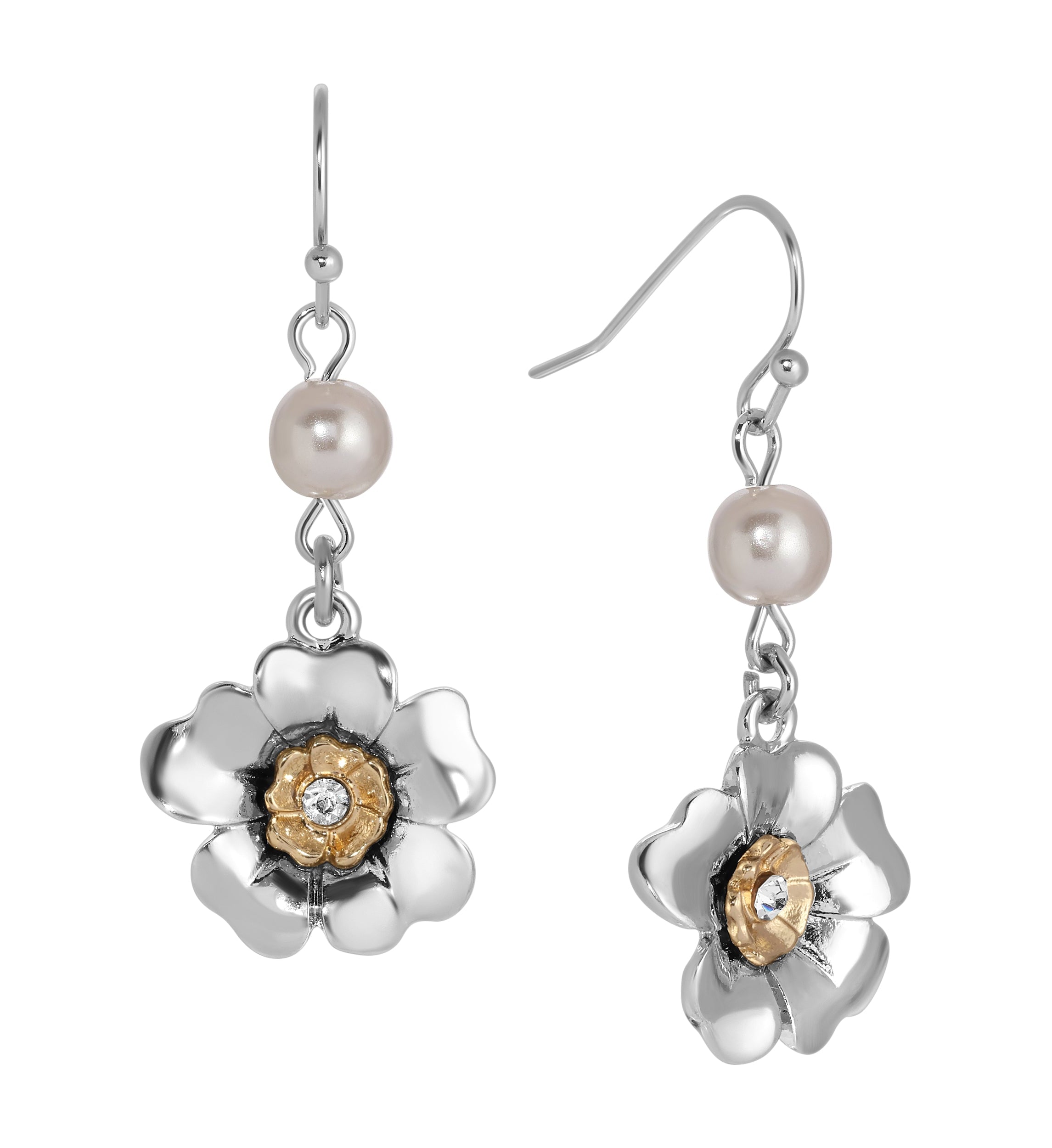 1928 Jewelry Light Grey Faux Pearl Flower Dangling Earrings