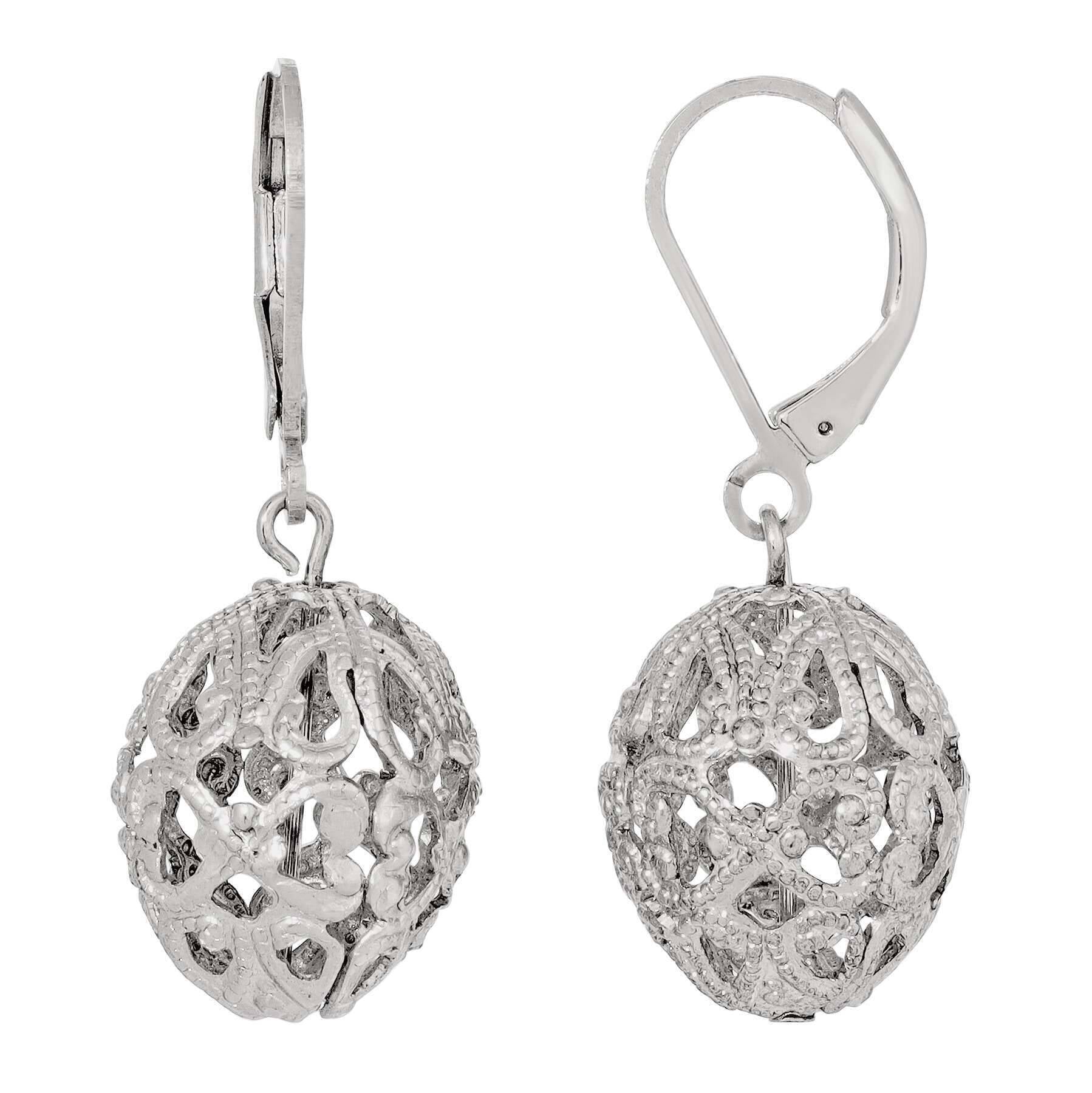 1928 Jewelry Oval Filigree Puff Drop Earrings