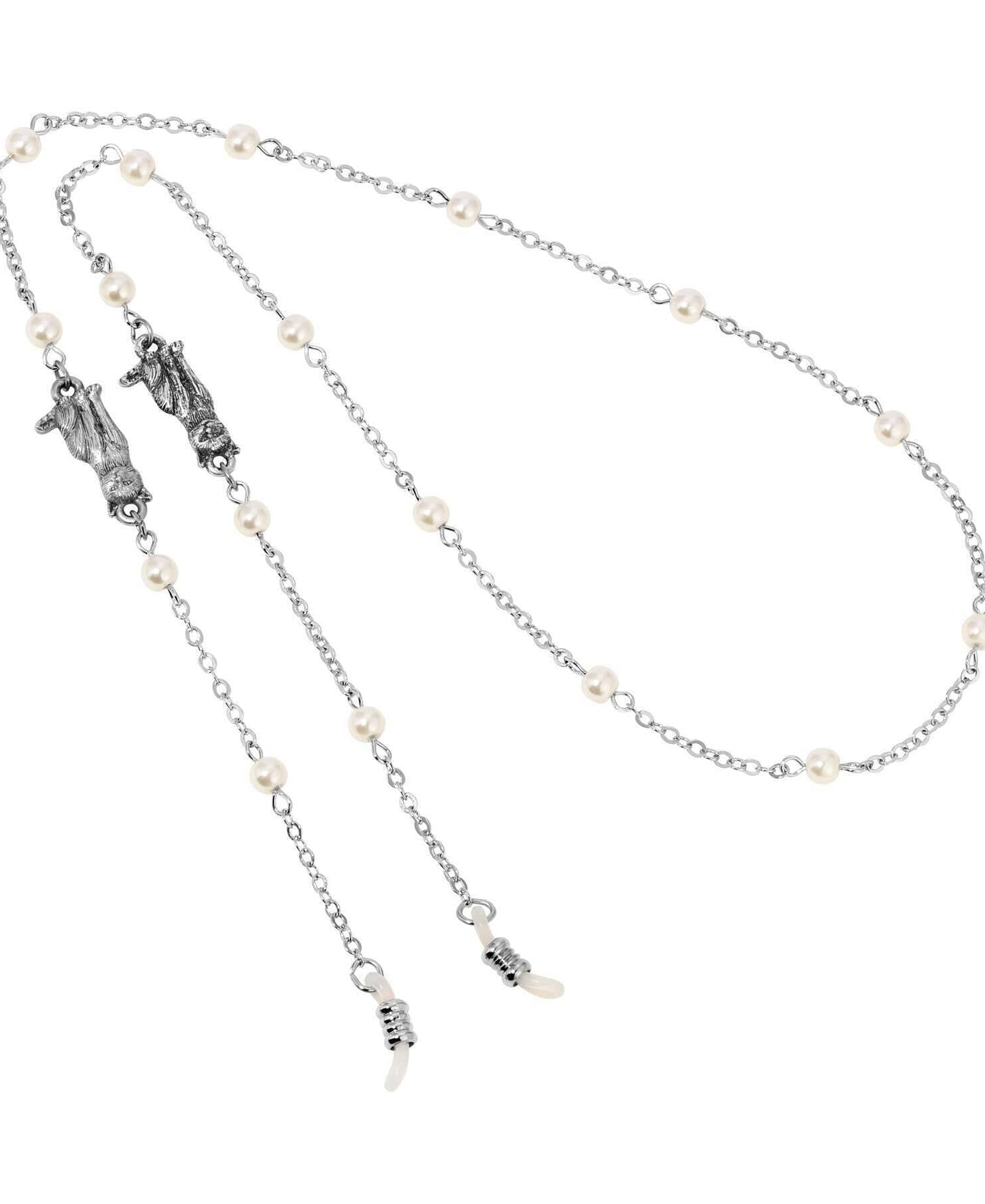 1928 Jewelry Round Faux Pearl Cable Chain Eyeglass Holder Necklace 26"