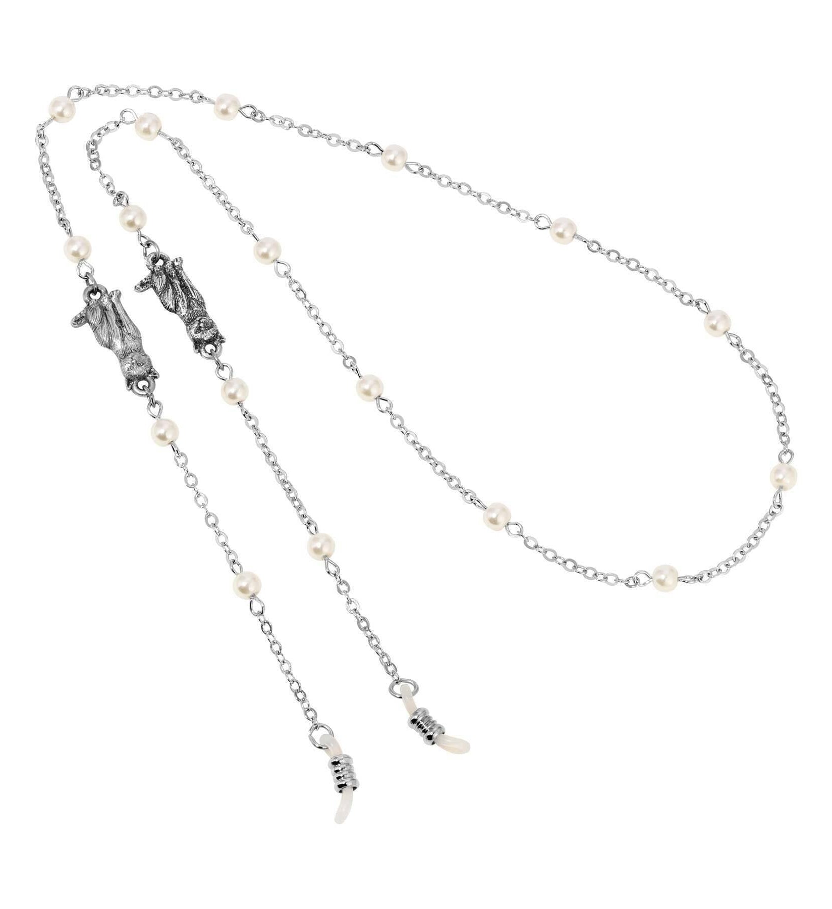 1928 Jewelry Round Faux Pearl Cable Chain Eyeglass Holder Necklace 26"