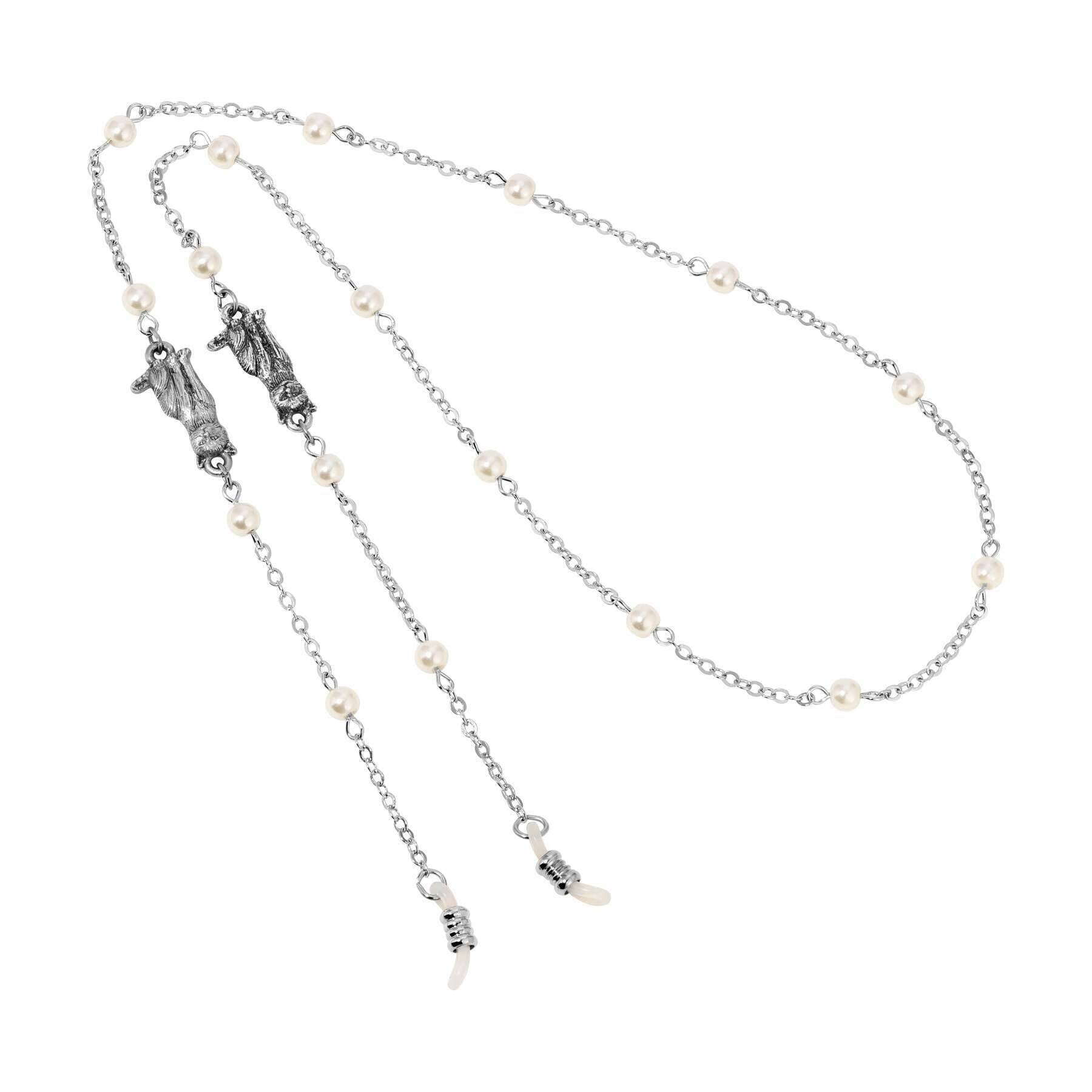 1928 Jewelry Round Faux Pearl Cable Chain Eyeglass Holder Necklace 26"