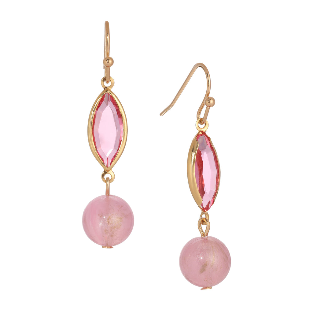 1928 Jewelry Roseate Paradise Navette Light Rose Pink Austrian Crystal Pink Bead Dangling Earings