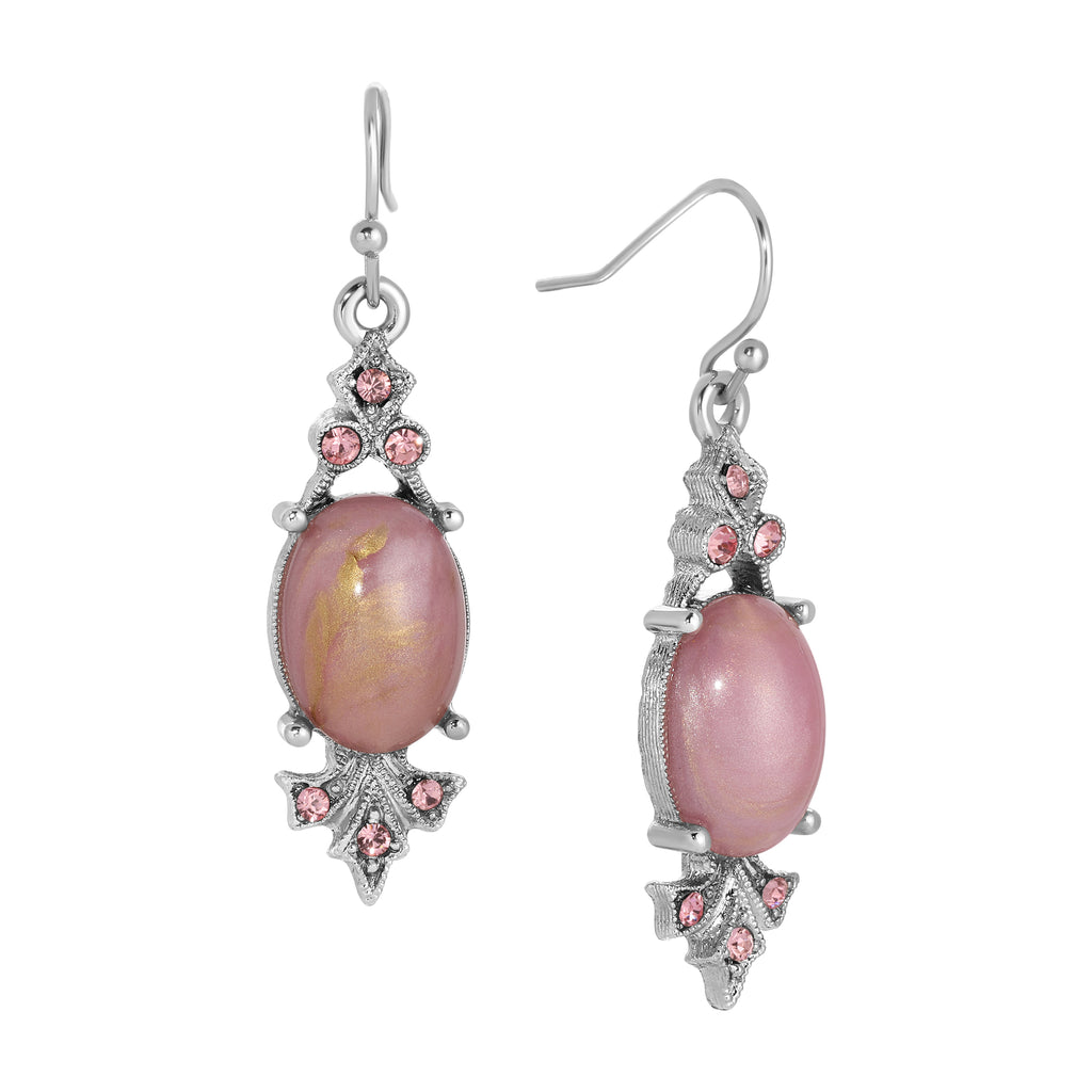 1928 Jewelry Roseate Paradise Oval Pink Stone Light Rose Crystal Drop Earrings