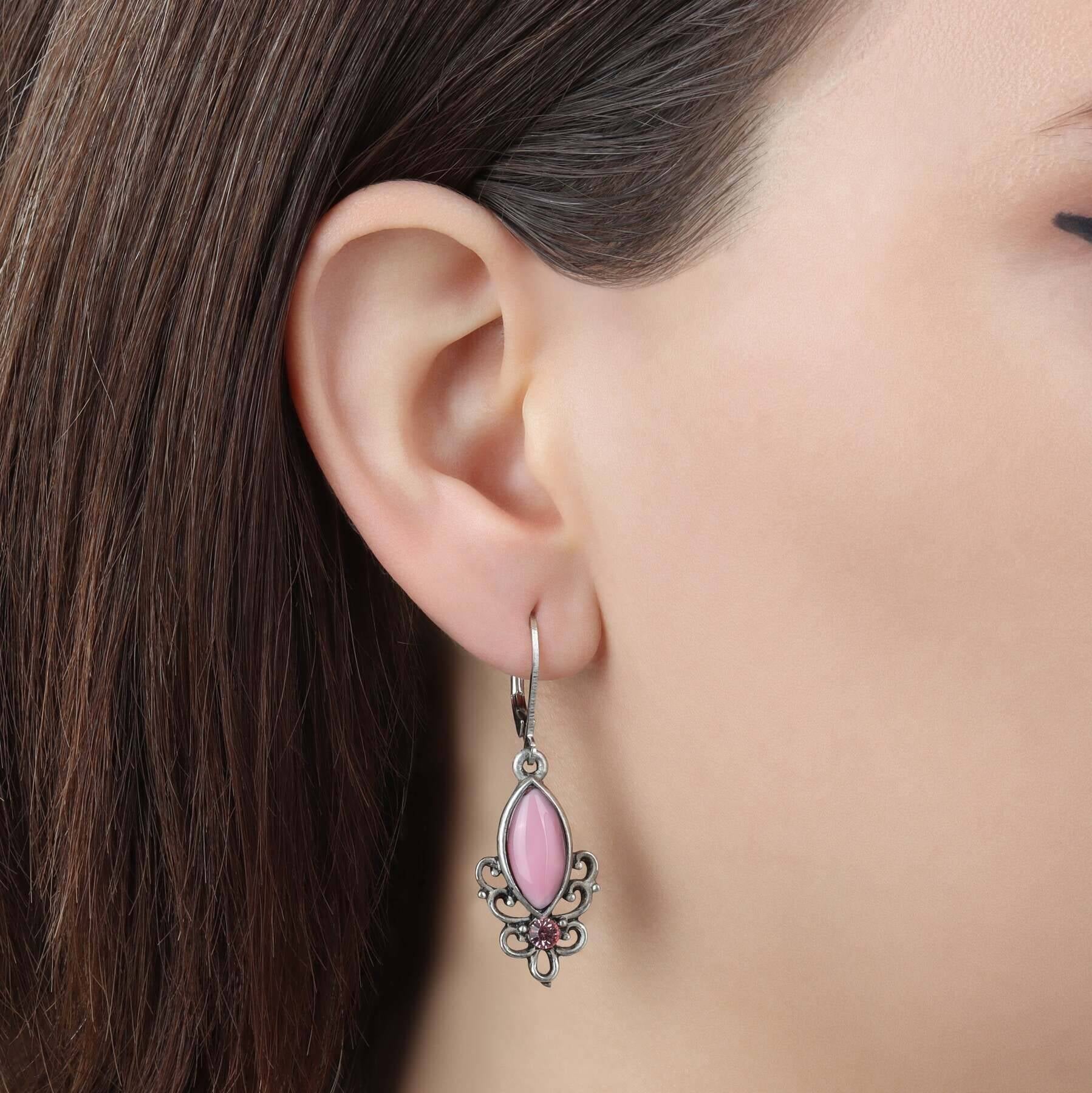 1928 Jewelry Classic Filigree Navette Pink Moonstone Drop Earrings