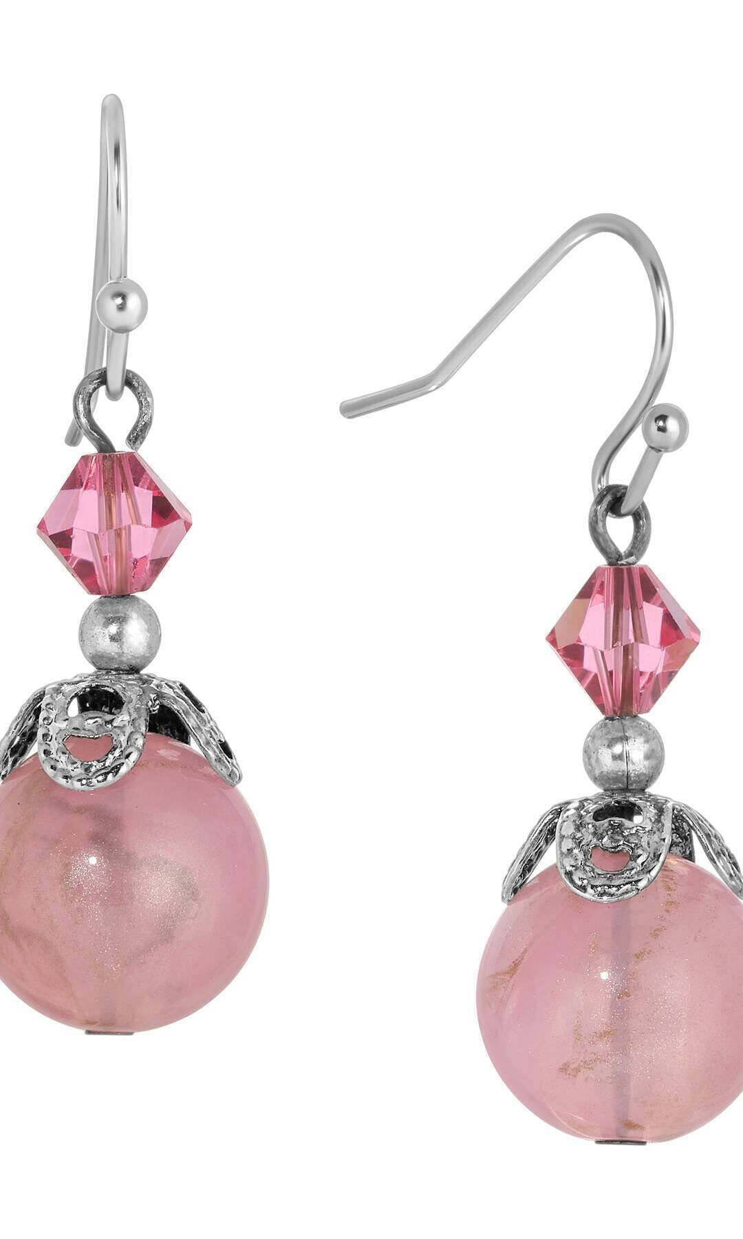 1928 Jewelry Roseate Paradise Light Rose Pink Crystal Oval Pink Bead Dangling Earrings