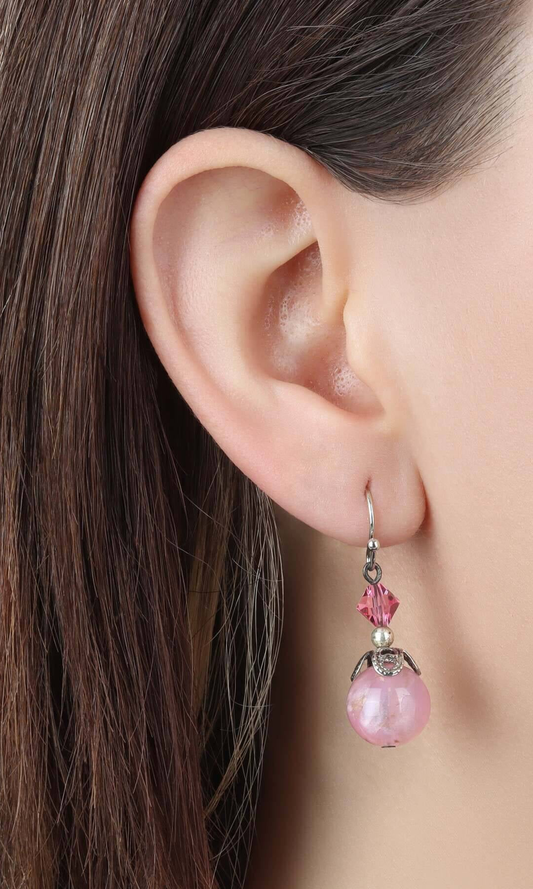 1928 Jewelry Roseate Paradise Light Rose Pink Crystal Oval Pink Bead Dangling Earrings
