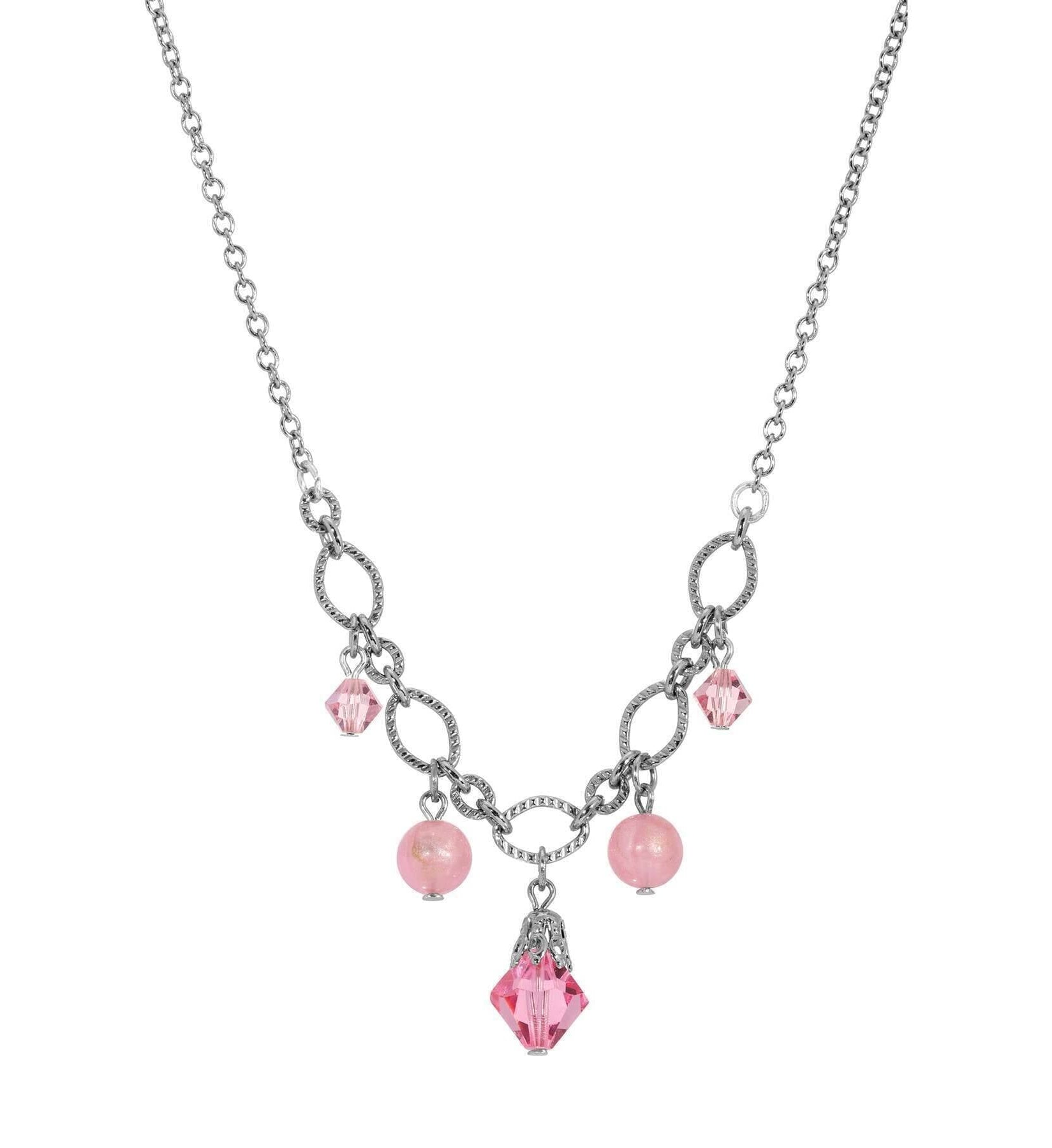 1928 Jewelry Roseate Paradise Peppermint Pink Rose Austrian Crystal Pendant Necklace 16"