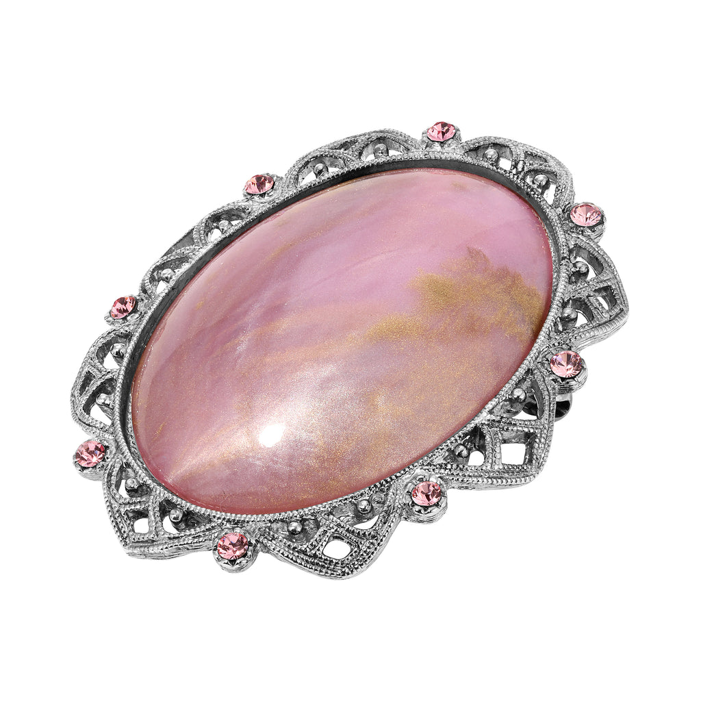 1928 Jewelry Roseate Paradise Light Rose Pink Crystal Oval Pink Stone Brooch