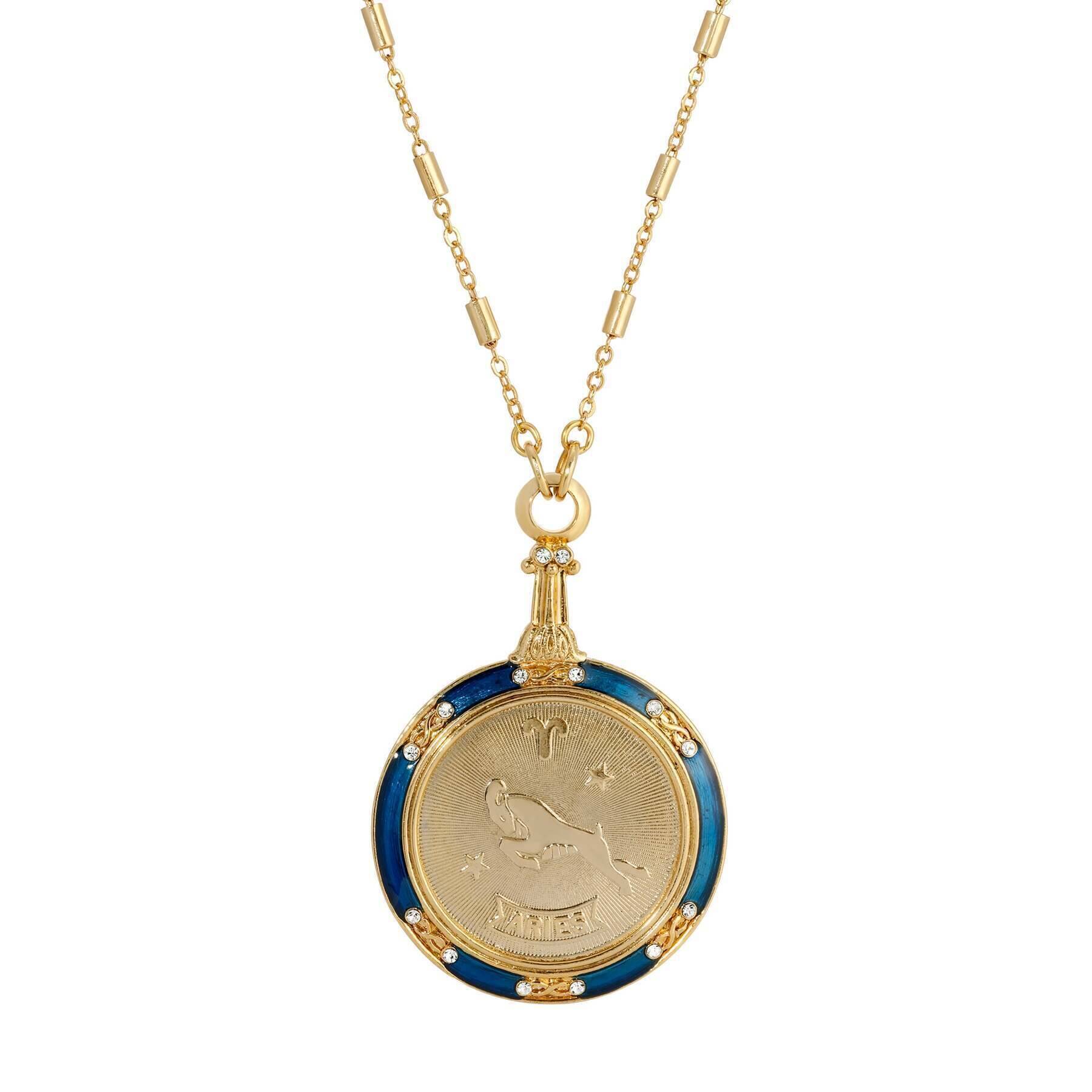 1928 Jewelry Astrological Sign Round Pendant Zodiac Necklace 28"