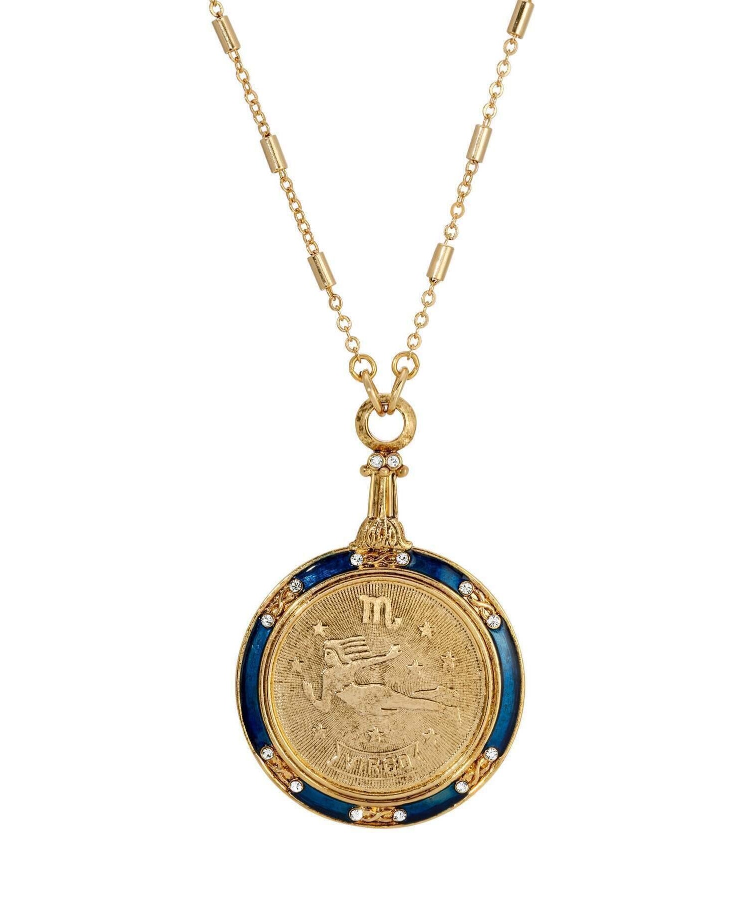 1928 Jewelry Astrological Sign Round Pendant Zodiac Necklace 28"