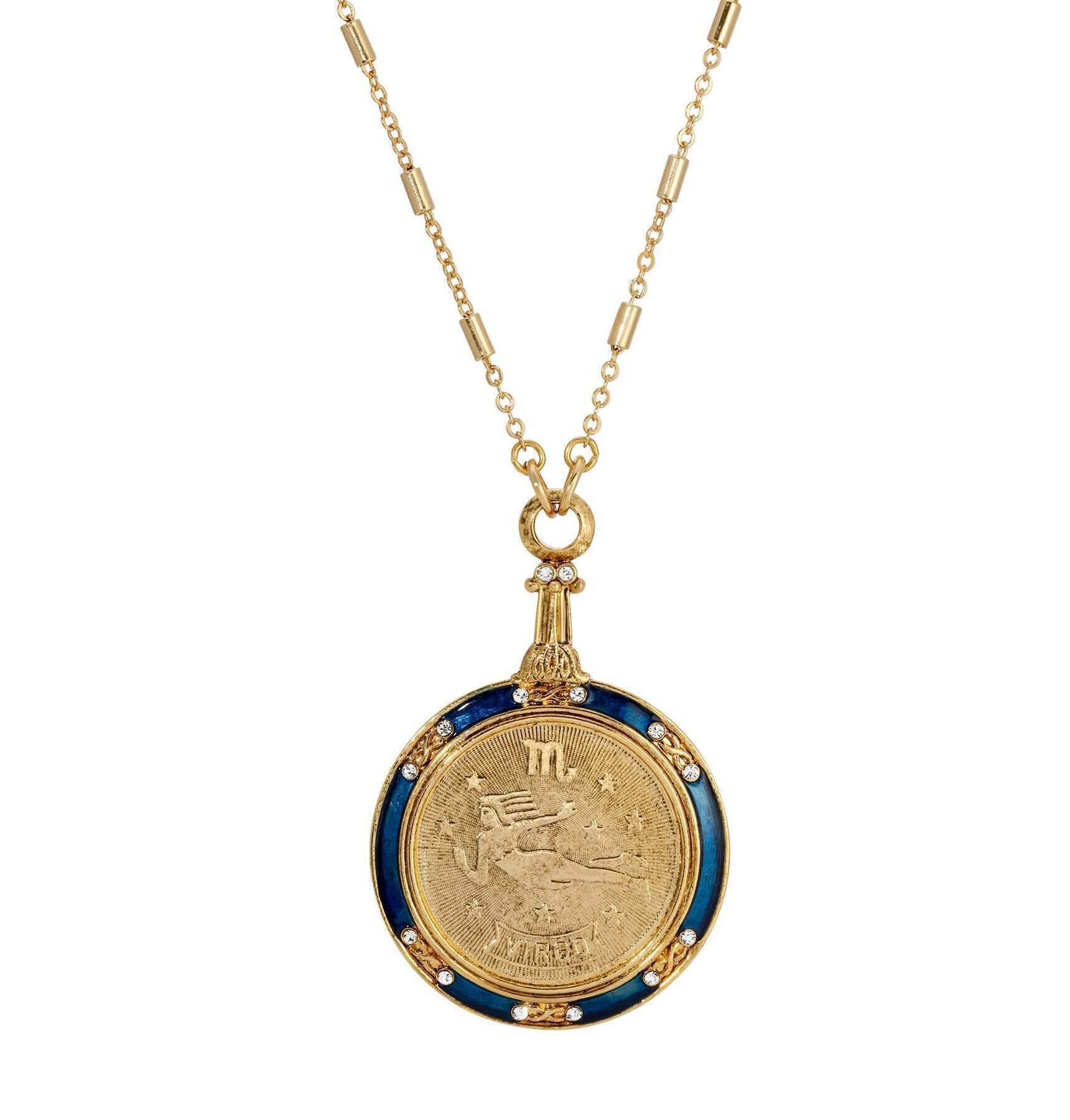 1928 Jewelry Astrological Sign Round Pendant Zodiac Necklace 28"