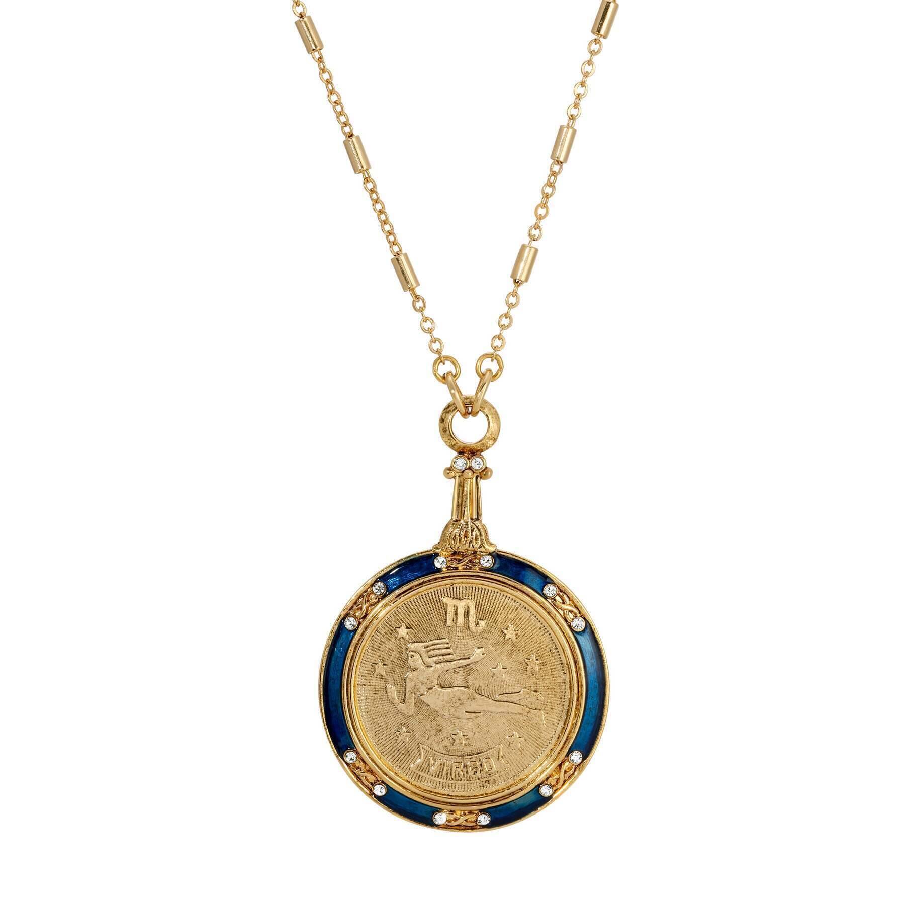 1928 Jewelry Astrological Sign Round Pendant Zodiac Necklace 28"