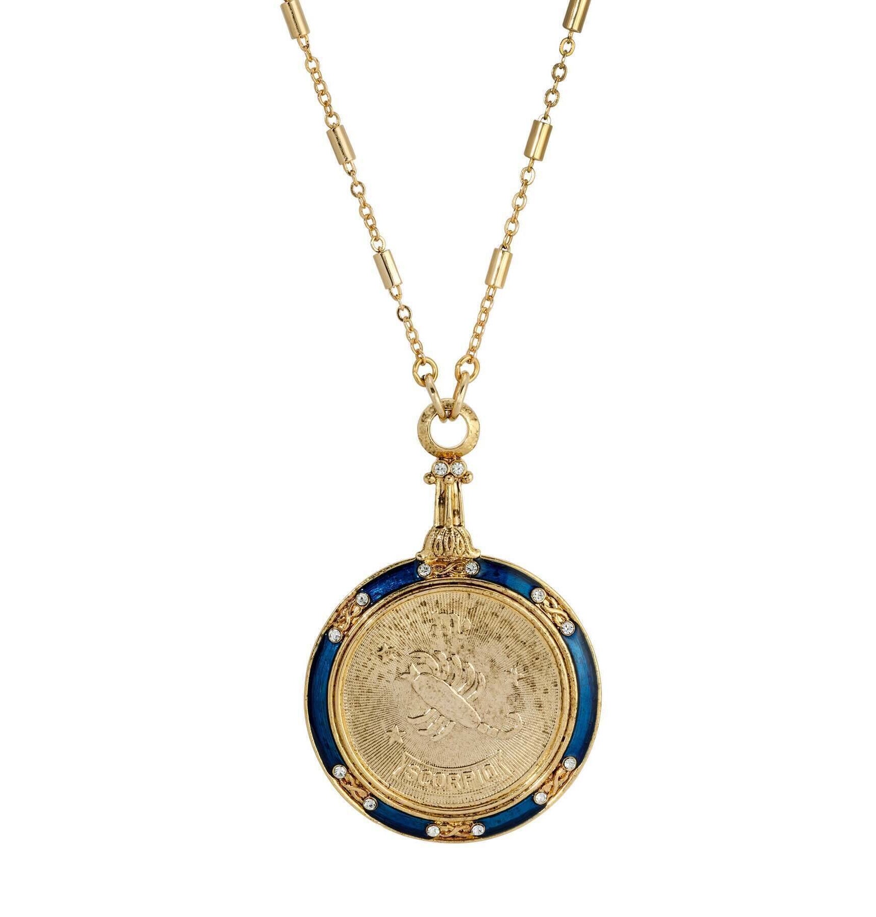 1928 Jewelry Astrological Sign Round Pendant Zodiac Necklace 28"