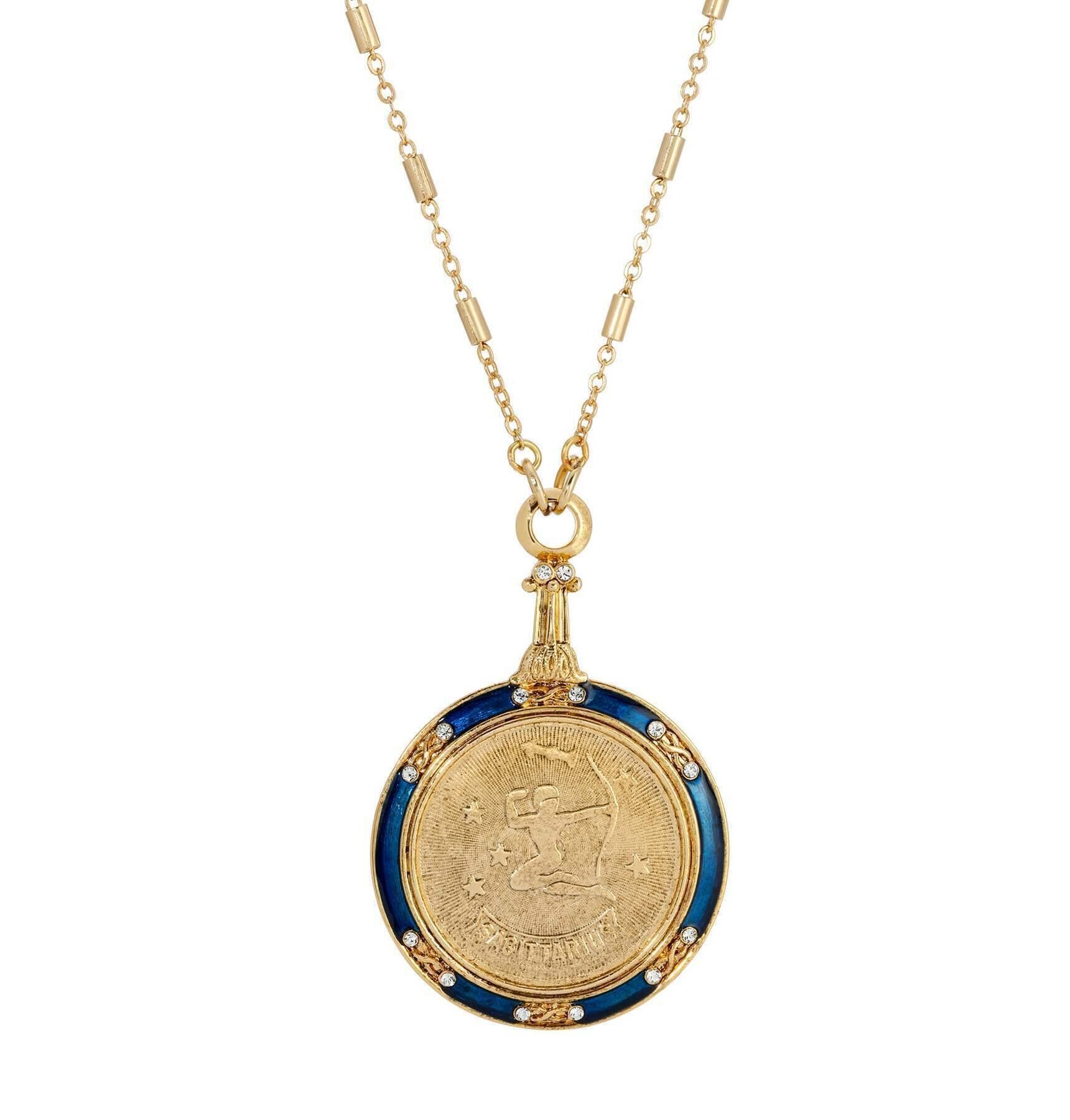 1928 Jewelry Astrological Sign Round Pendant Zodiac Necklace 28"