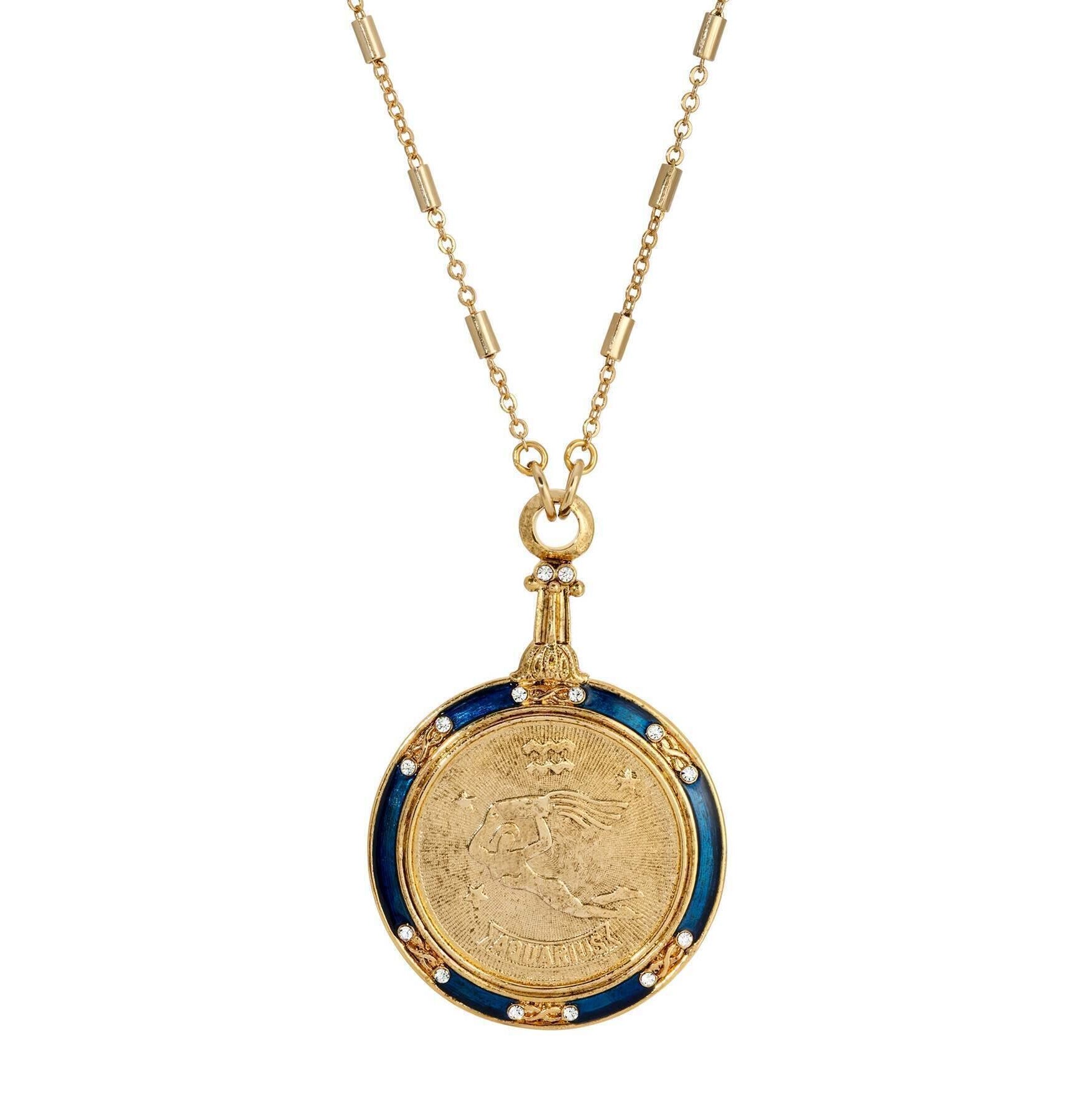 1928 Jewelry Astrological Sign Round Pendant Zodiac Necklace 28"