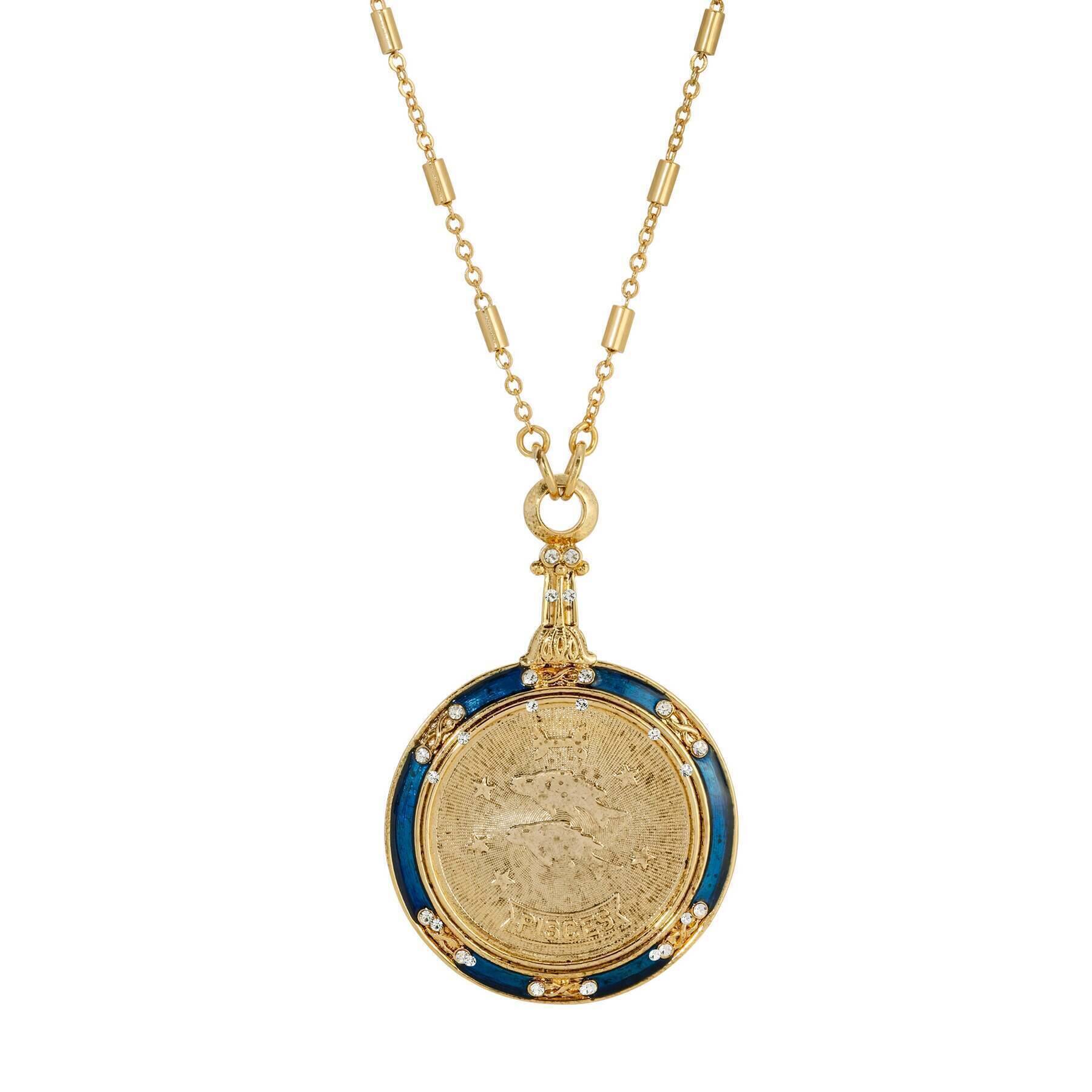 1928 Jewelry Astrological Sign Round Pendant Zodiac Necklace 28"