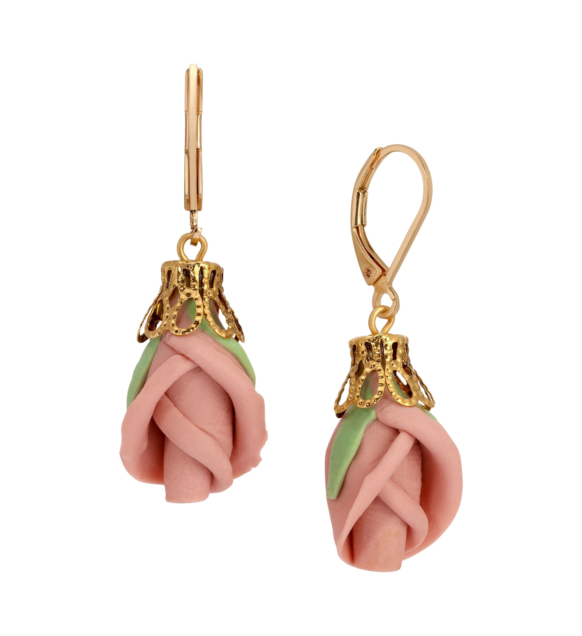 1928 Jewelry Pink Porcelain Rosebud Drop Earrings