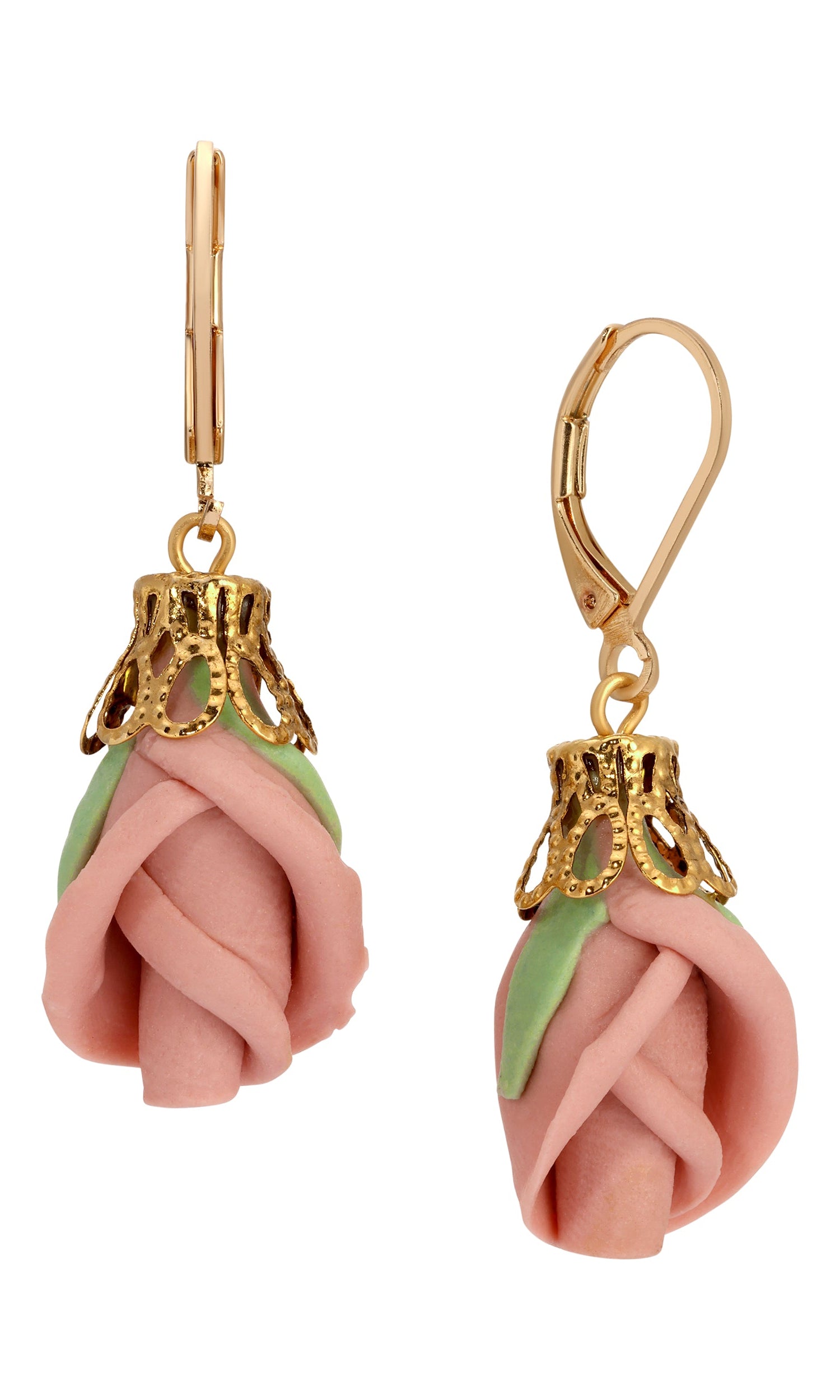 1928 Jewelry Pink Porcelain Rosebud Drop Earrings