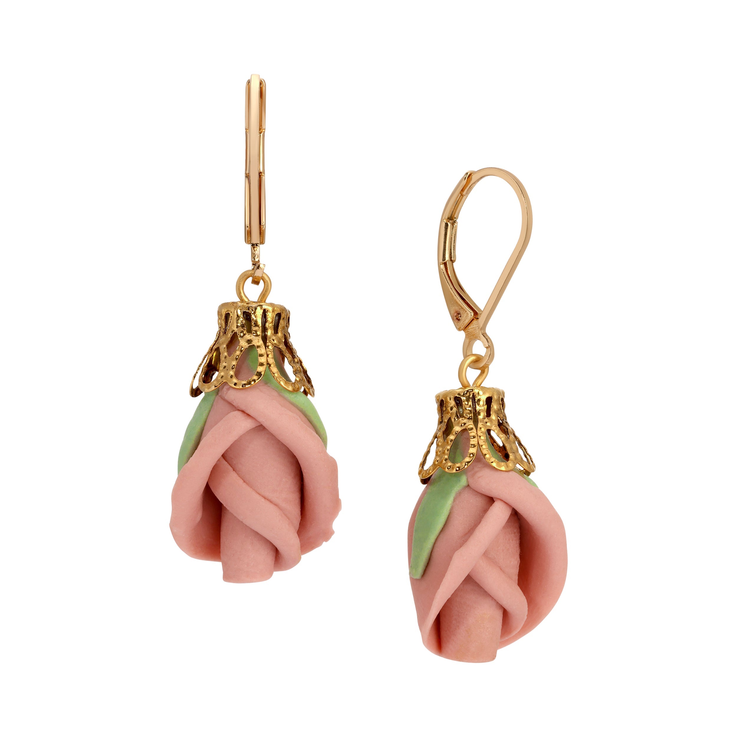 1928 Jewelry Pink Porcelain Rosebud Drop Earrings
