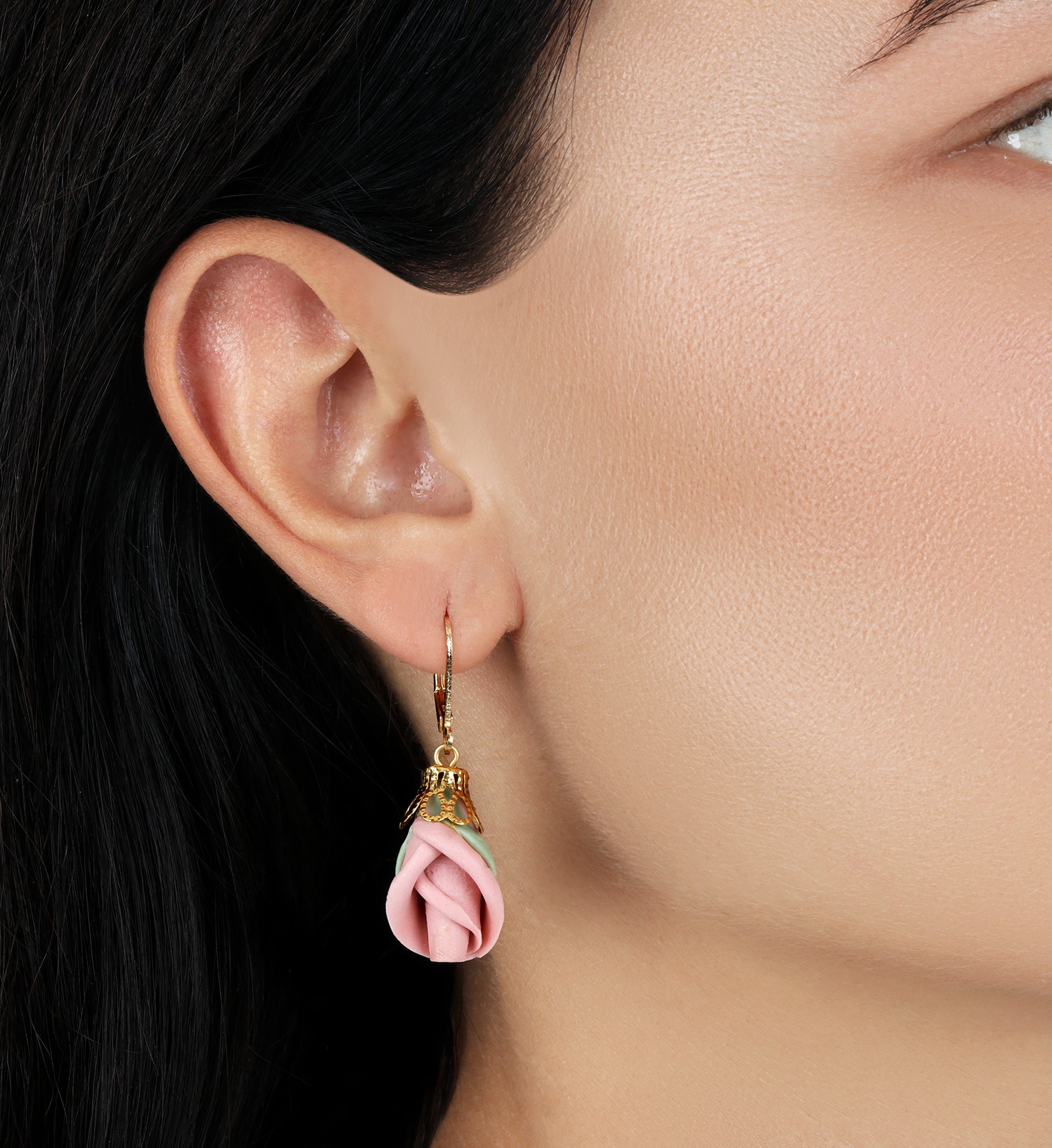 1928 Jewelry Pink Porcelain Rosebud Drop Earrings