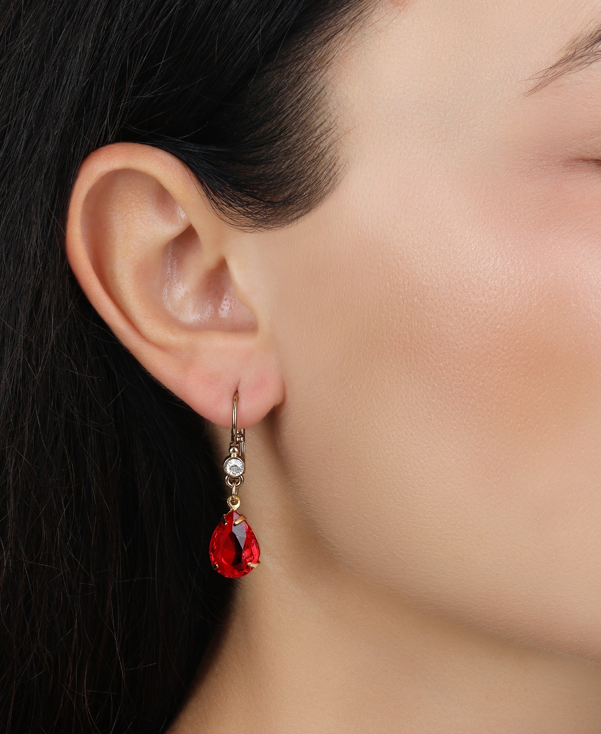 1928 Jewelry Siam Red Pear Shape Crystal Drop Earrings