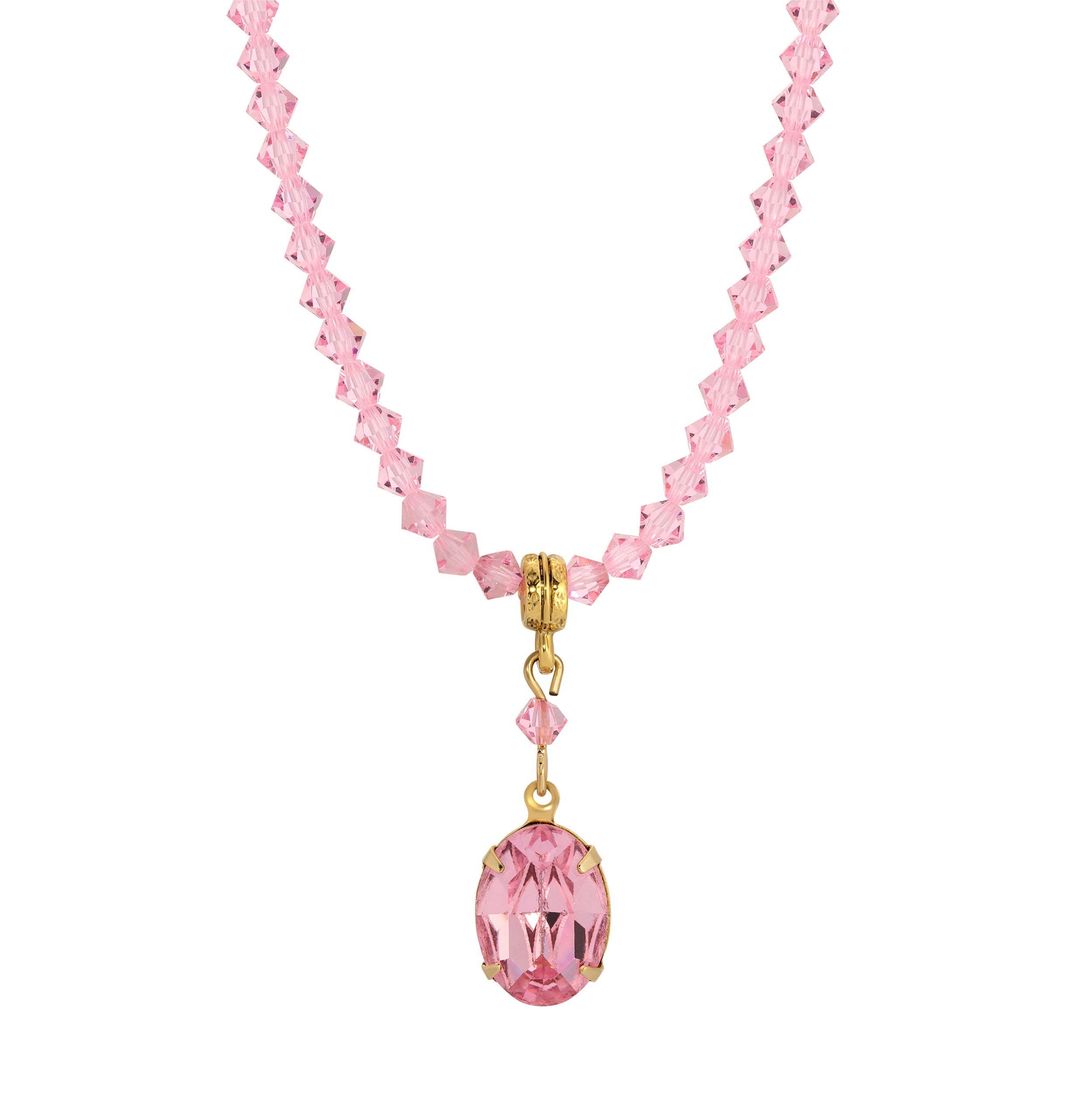 1928 Jewelry Rose Pink Austrian Crystal Pendant Necklace 16" + 3" Extension