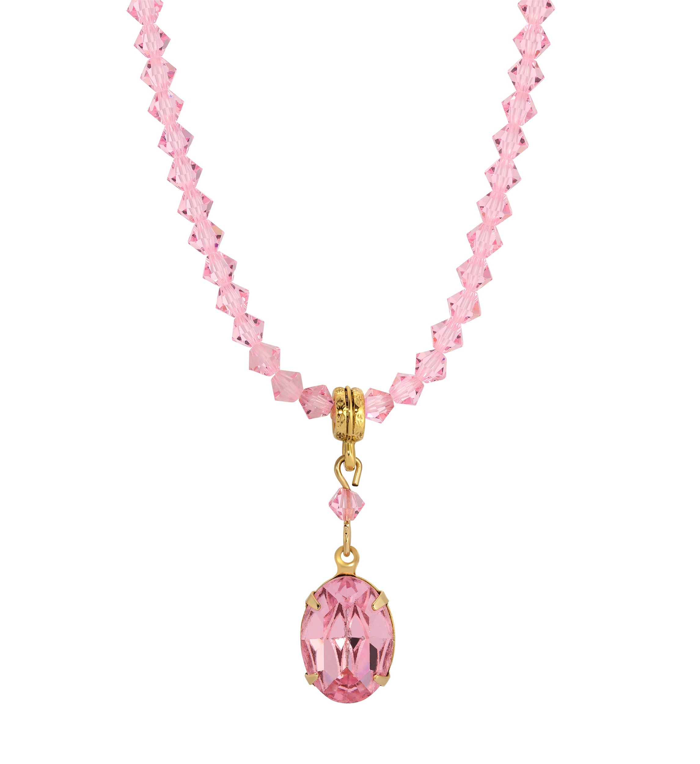 1928 Jewelry Rose Pink Austrian Crystal Pendant Necklace 16" + 3" Extension