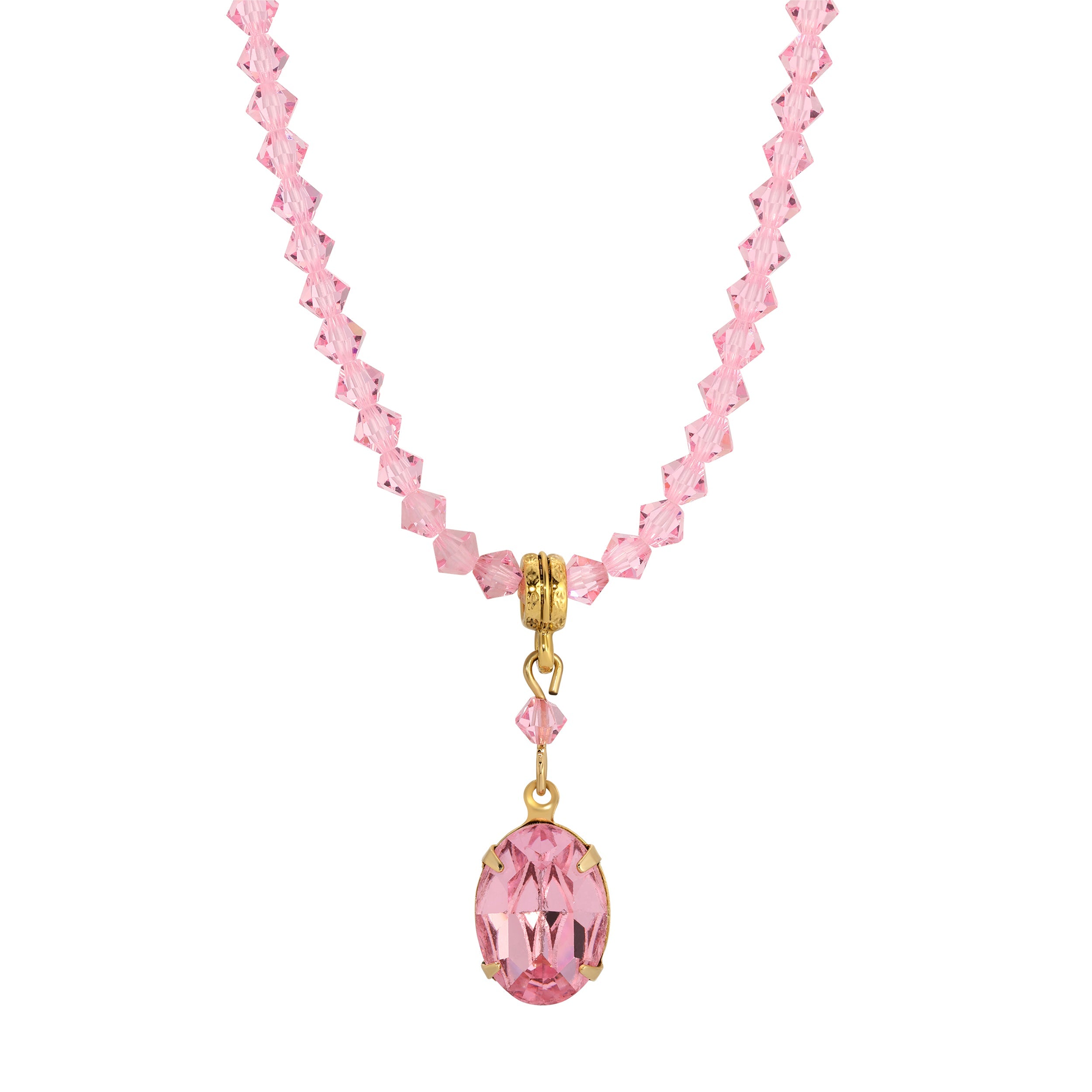 1928 Jewelry Rose Pink Austrian Crystal Pendant Necklace 16" + 3" Extension