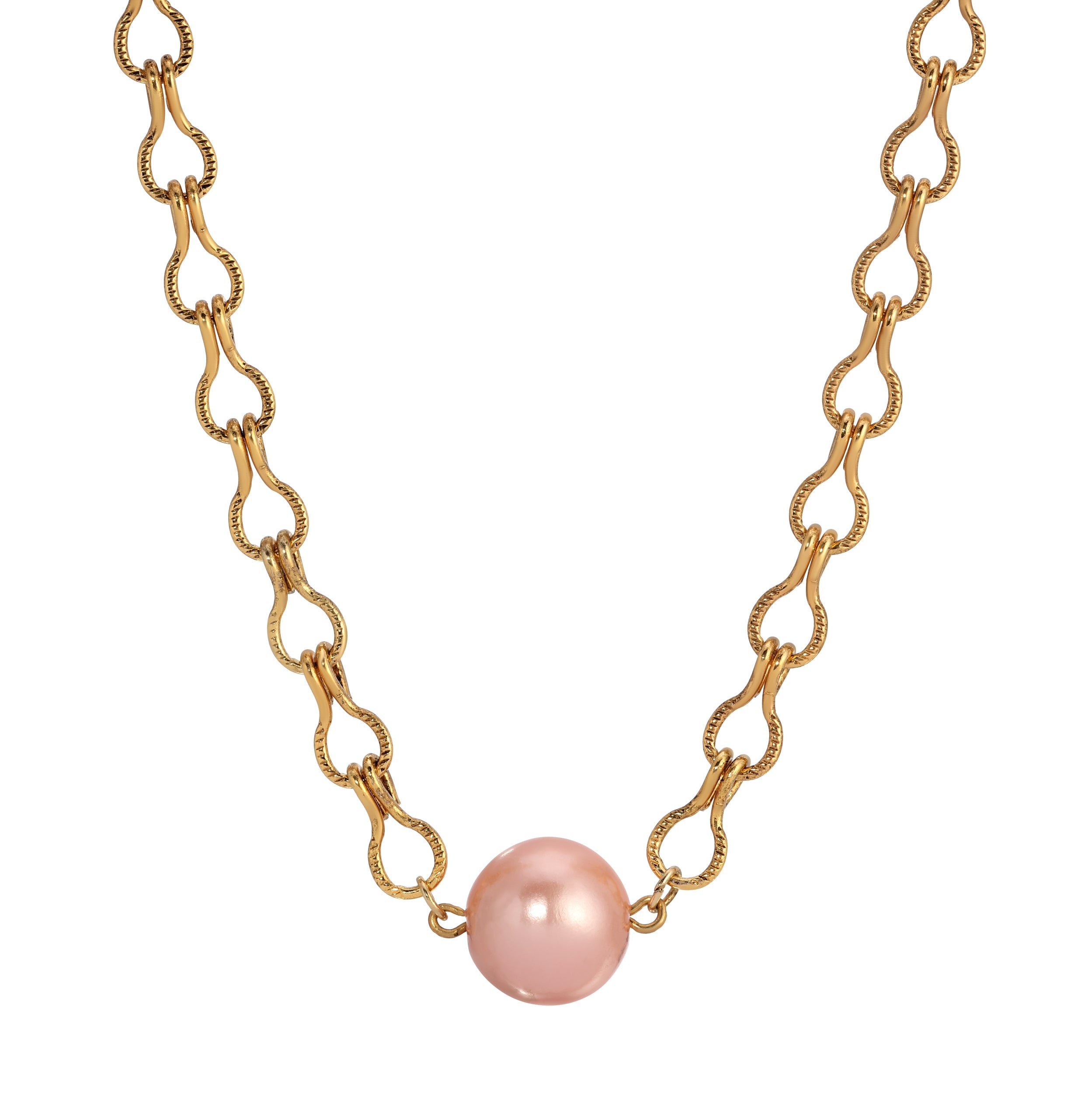 1928 Jewelry Round Raspberry Faux Pearl Ladder Chain Necklace 16"