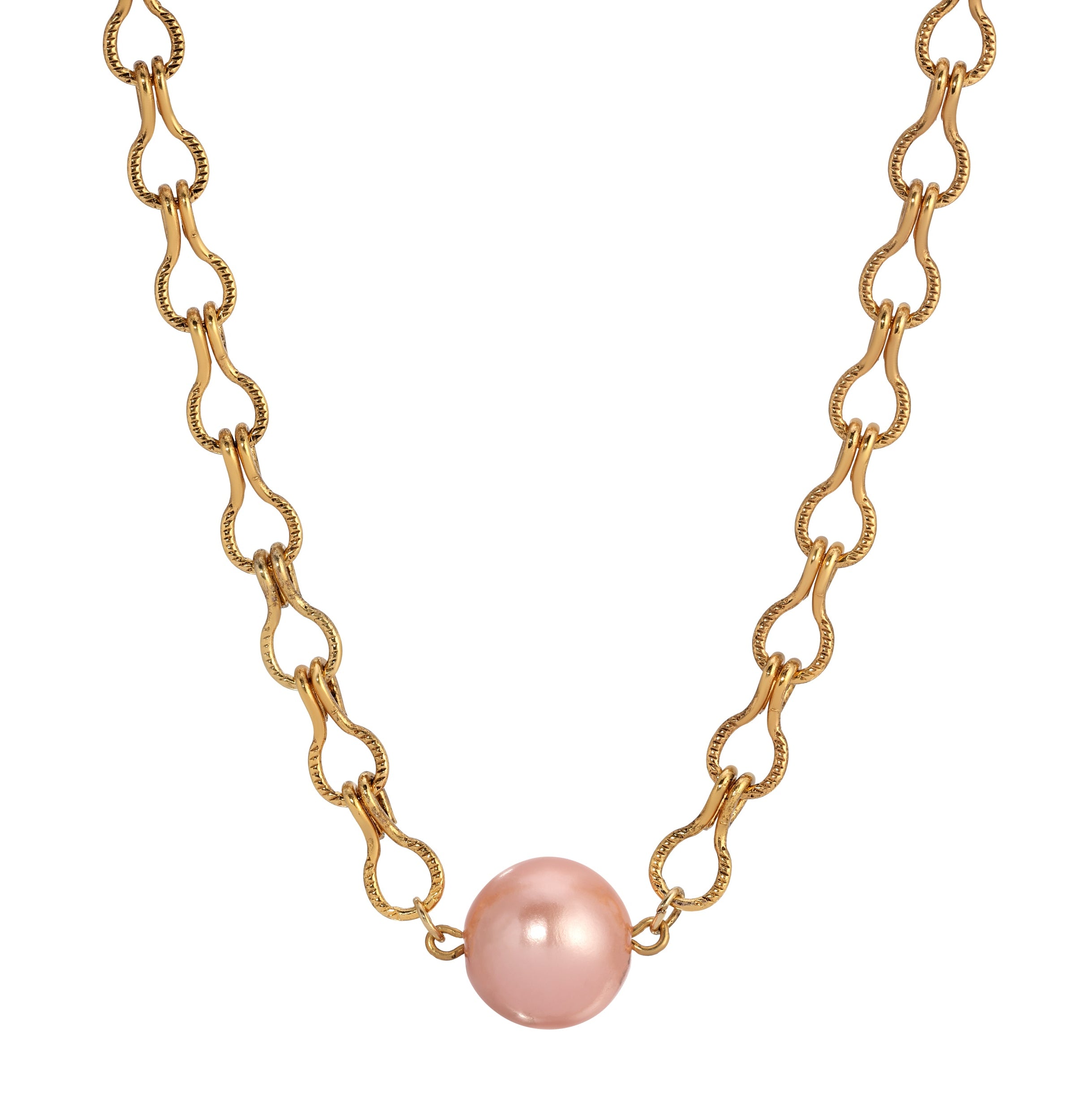 1928 Jewelry Round Raspberry Faux Pearl Ladder Chain Necklace 16"