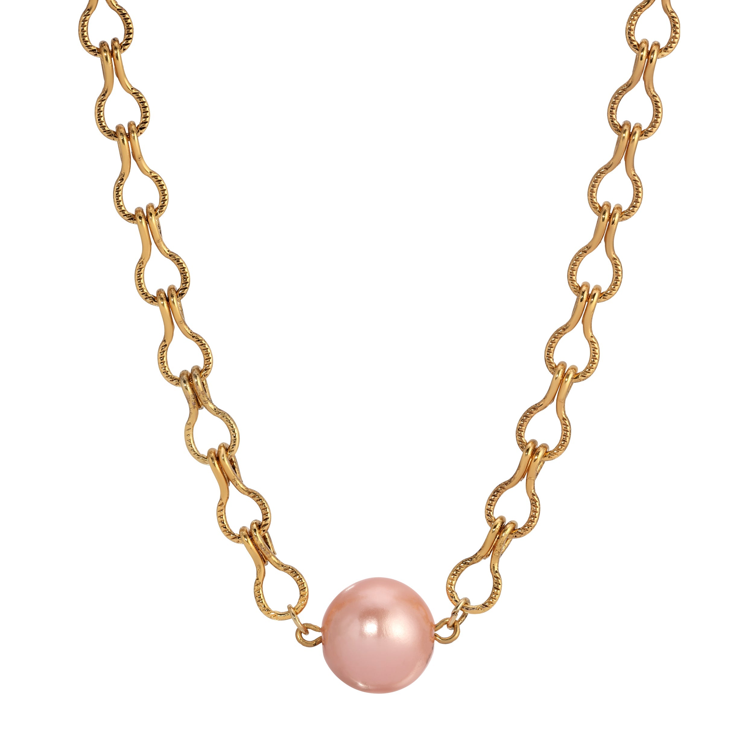 1928 Jewelry Round Raspberry Faux Pearl Ladder Chain Necklace 16"