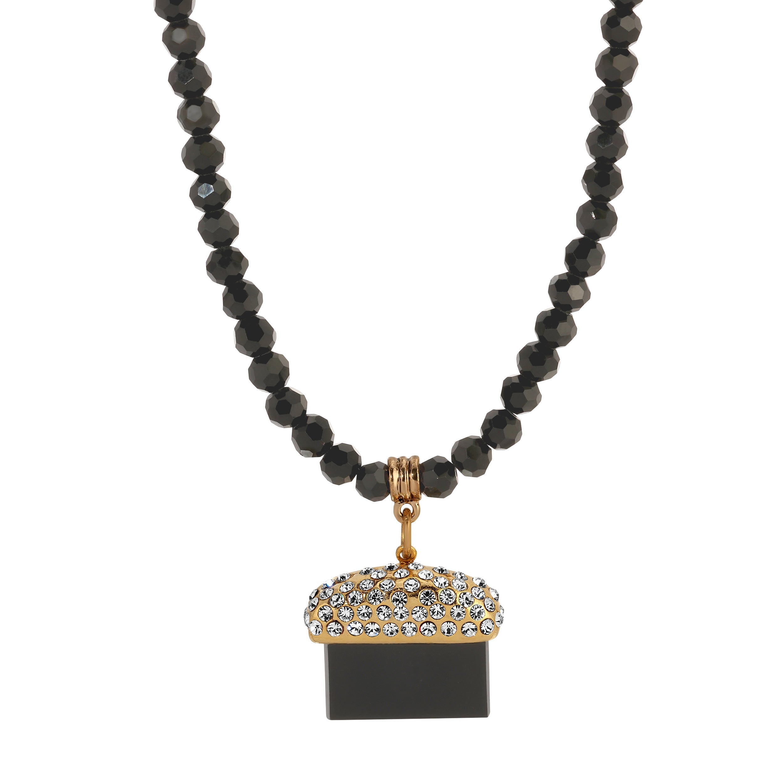 1928 Jewelry Midnight Promenade Onyx Gemstone Crystal Pendant Necklace 15" + 3" Extension