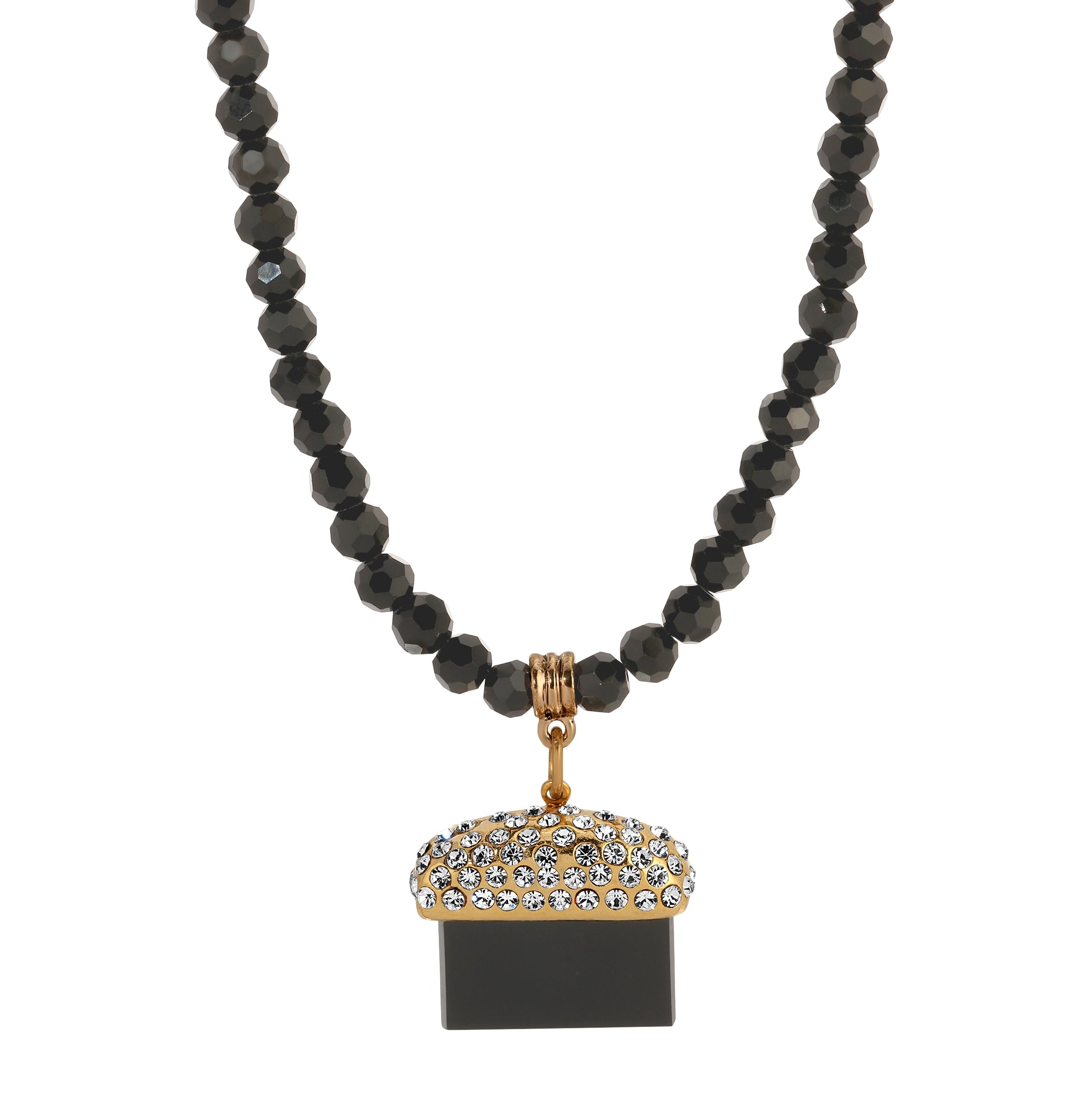 1928 Jewelry Midnight Promenade Onyx Gemstone Crystal Pendant Necklace 15" + 3" Extension