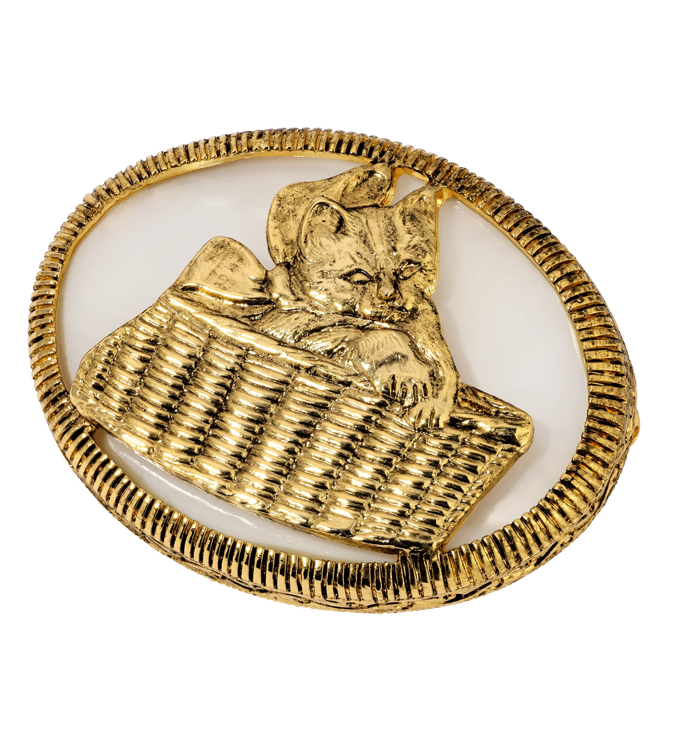 1928 Jewelry Cat In Wicker Basket Brooch
