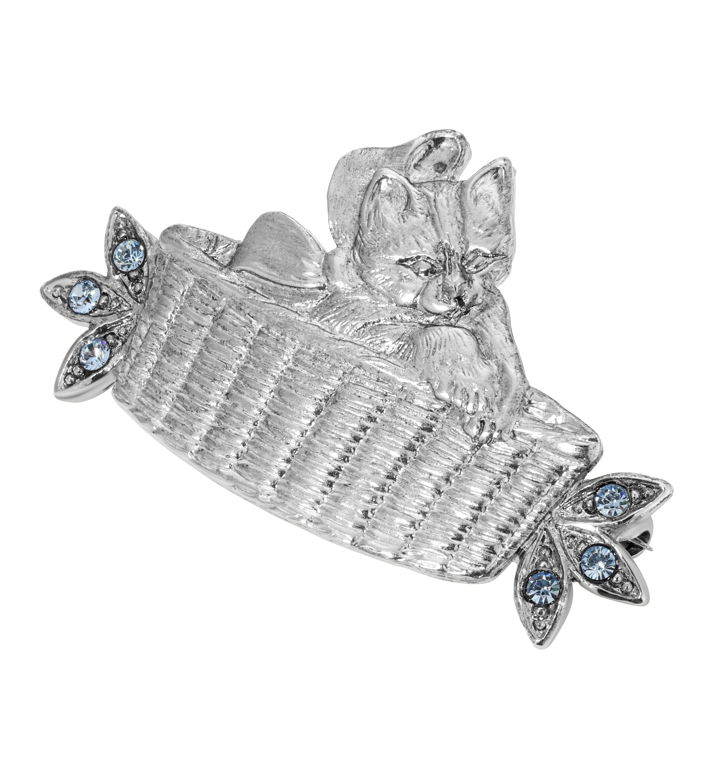 1928 Jewelry Bowtie Kitten In A Basket Crystal Pin