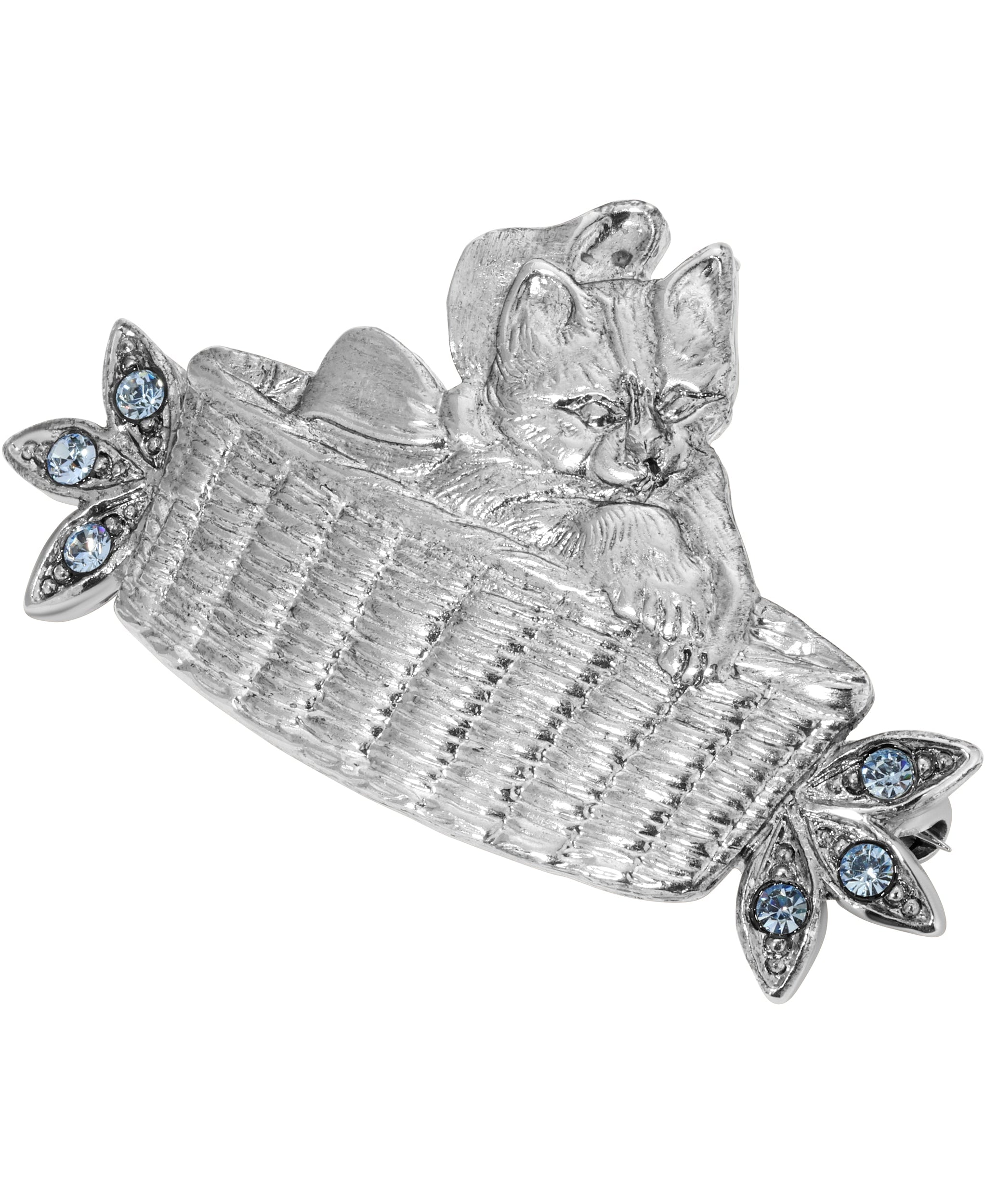 1928 Jewelry Bowtie Kitten In A Basket Crystal Pin