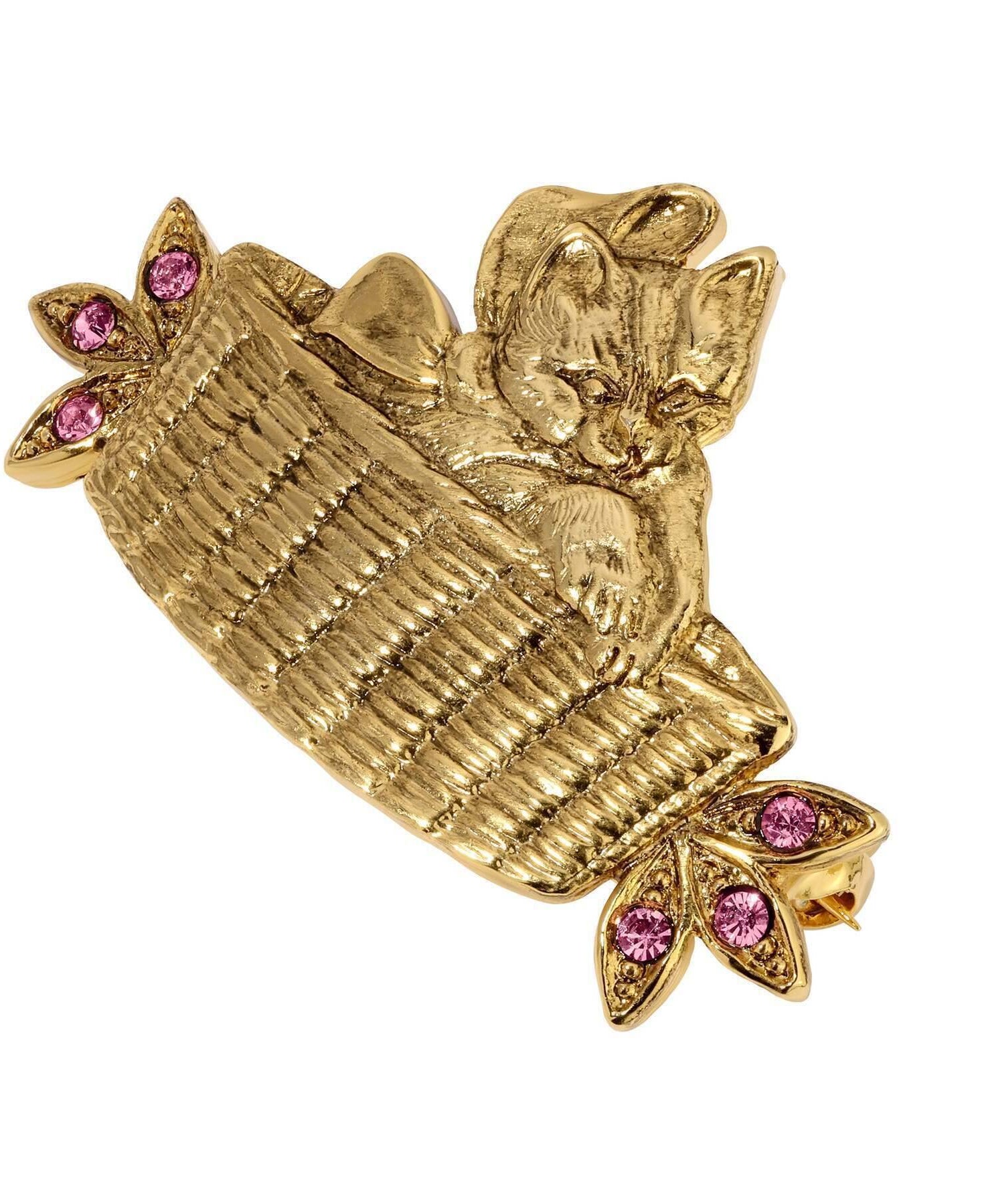 1928 Jewelry Bowtie Kitten In A Basket Crystal Pin