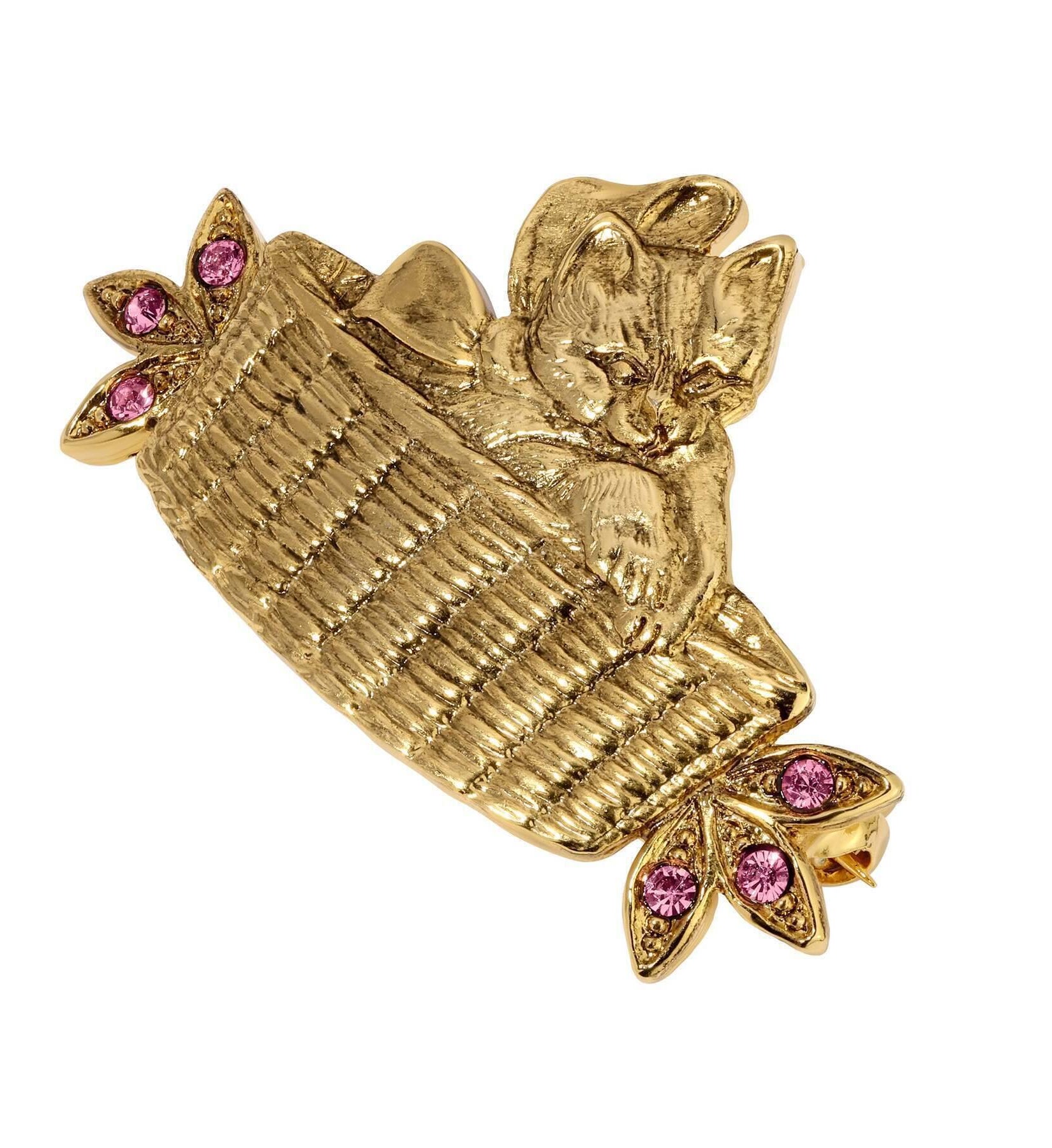 1928 Jewelry Bowtie Kitten In A Basket Crystal Pin