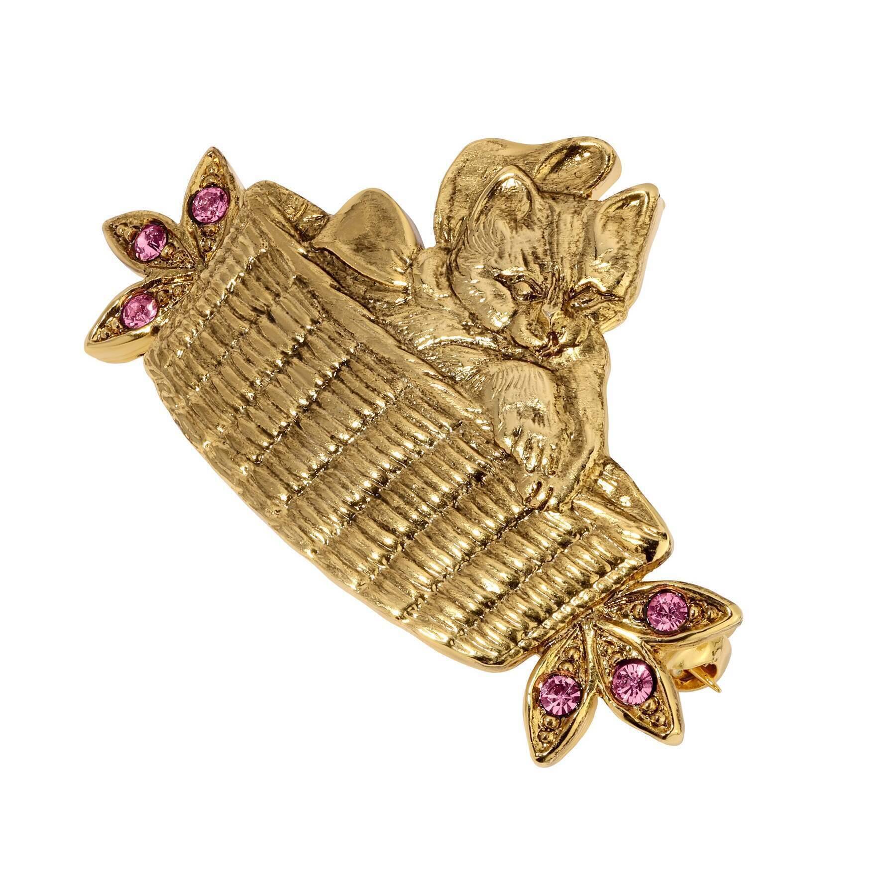 1928 Jewelry Bowtie Kitten In A Basket Crystal Pin