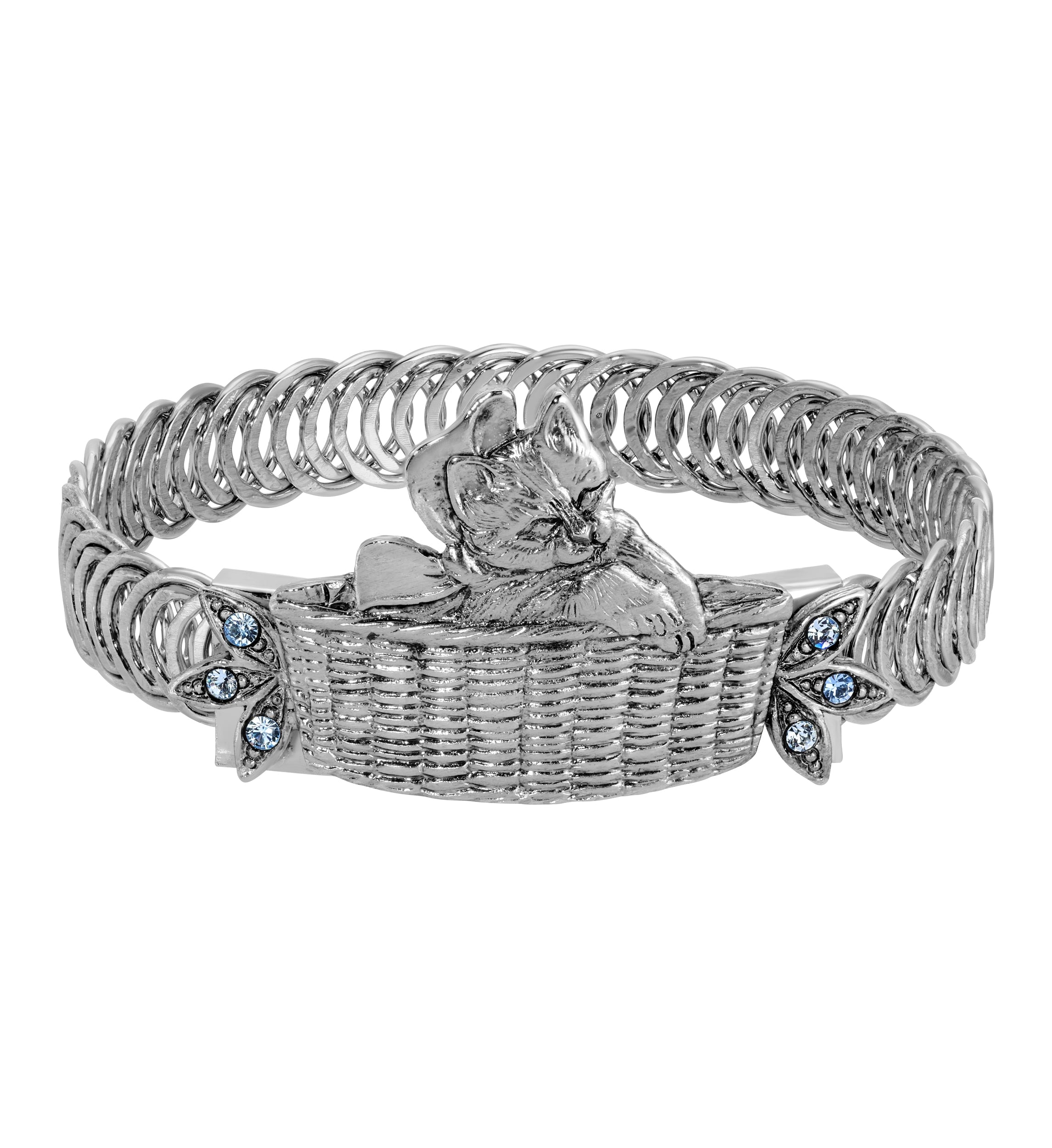 1928 Jewelry Bowtie Kitten In A Basket Pink Crystal Belt Bracelet