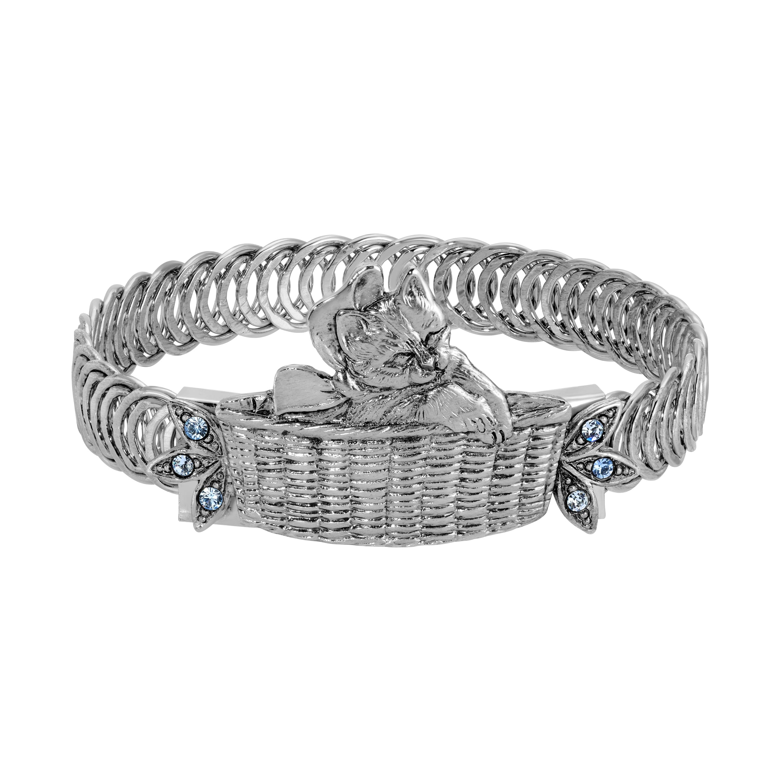 1928 Jewelry Bowtie Kitten In A Basket Pink Crystal Belt Bracelet