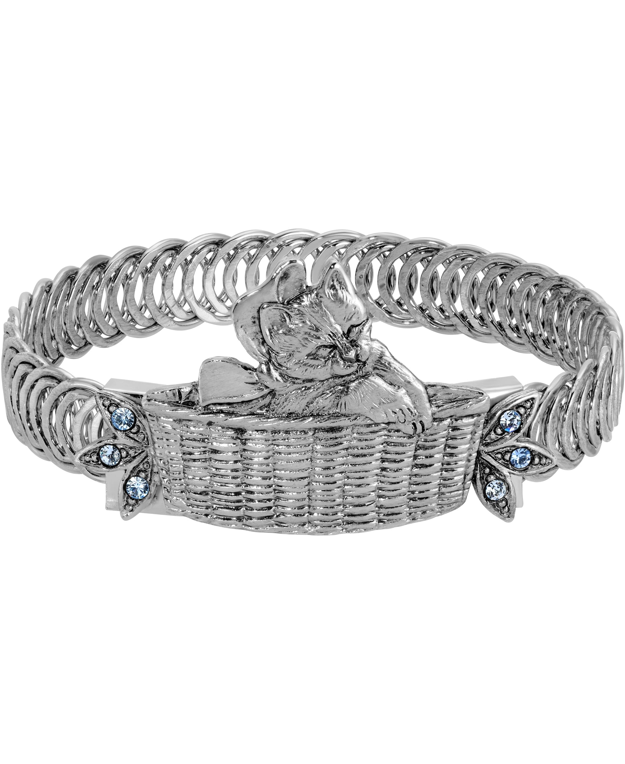 1928 Jewelry Bowtie Kitten In A Basket Pink Crystal Belt Bracelet