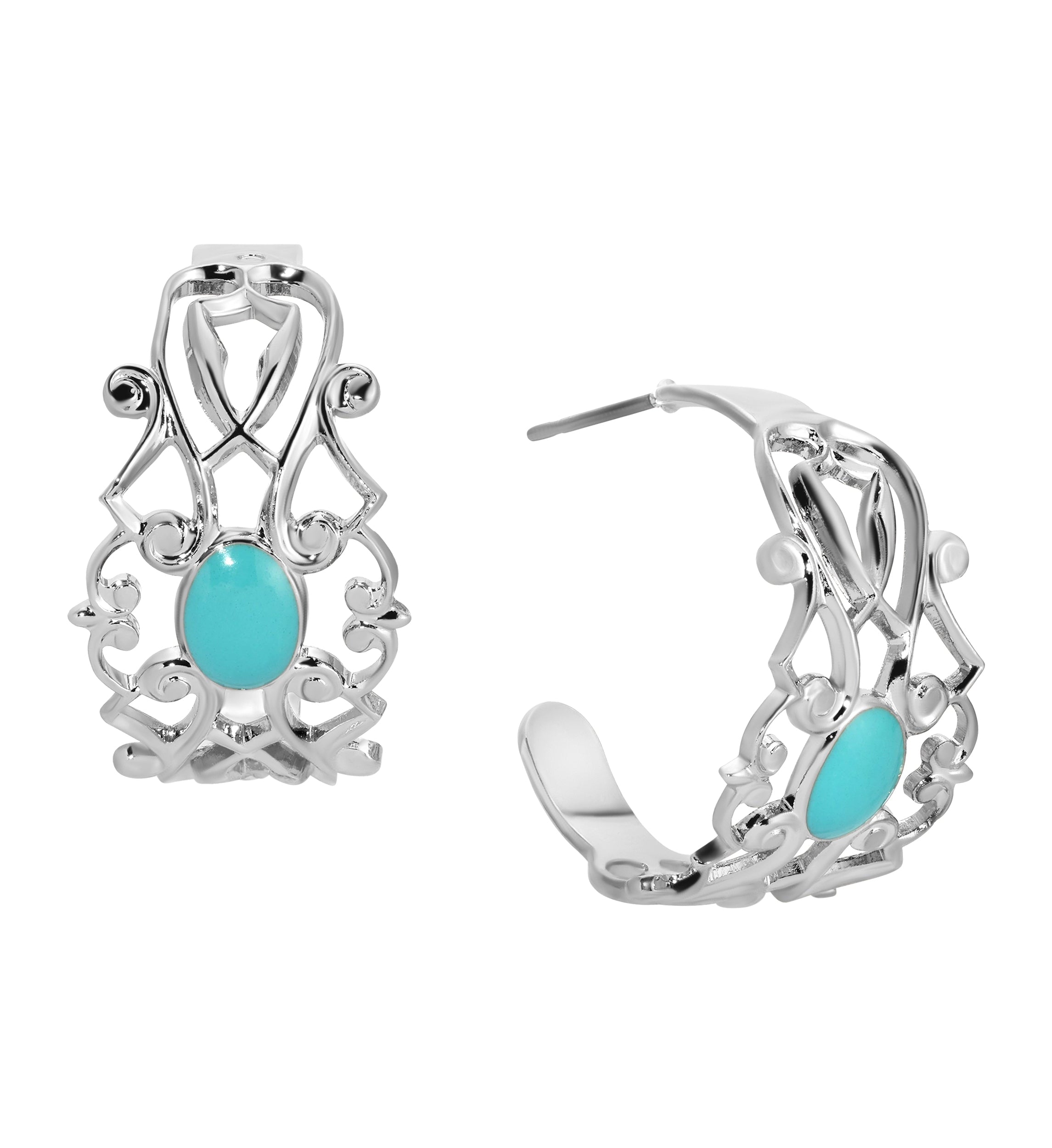 1928 Jewelry Filigrane Classique Oval Enamel Post Hoop Earrings