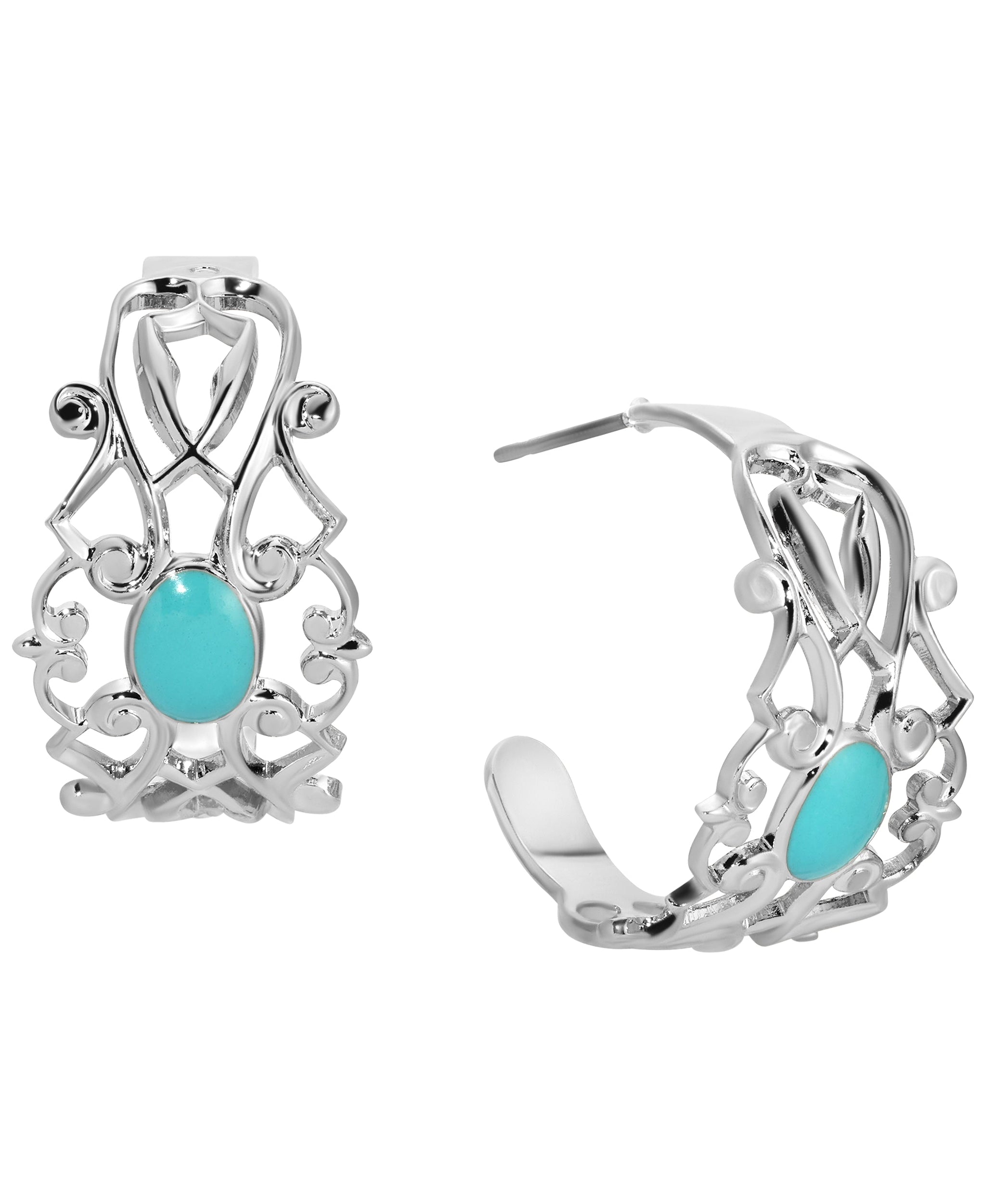 1928 Jewelry Filigrane Classique Oval Enamel Post Hoop Earrings