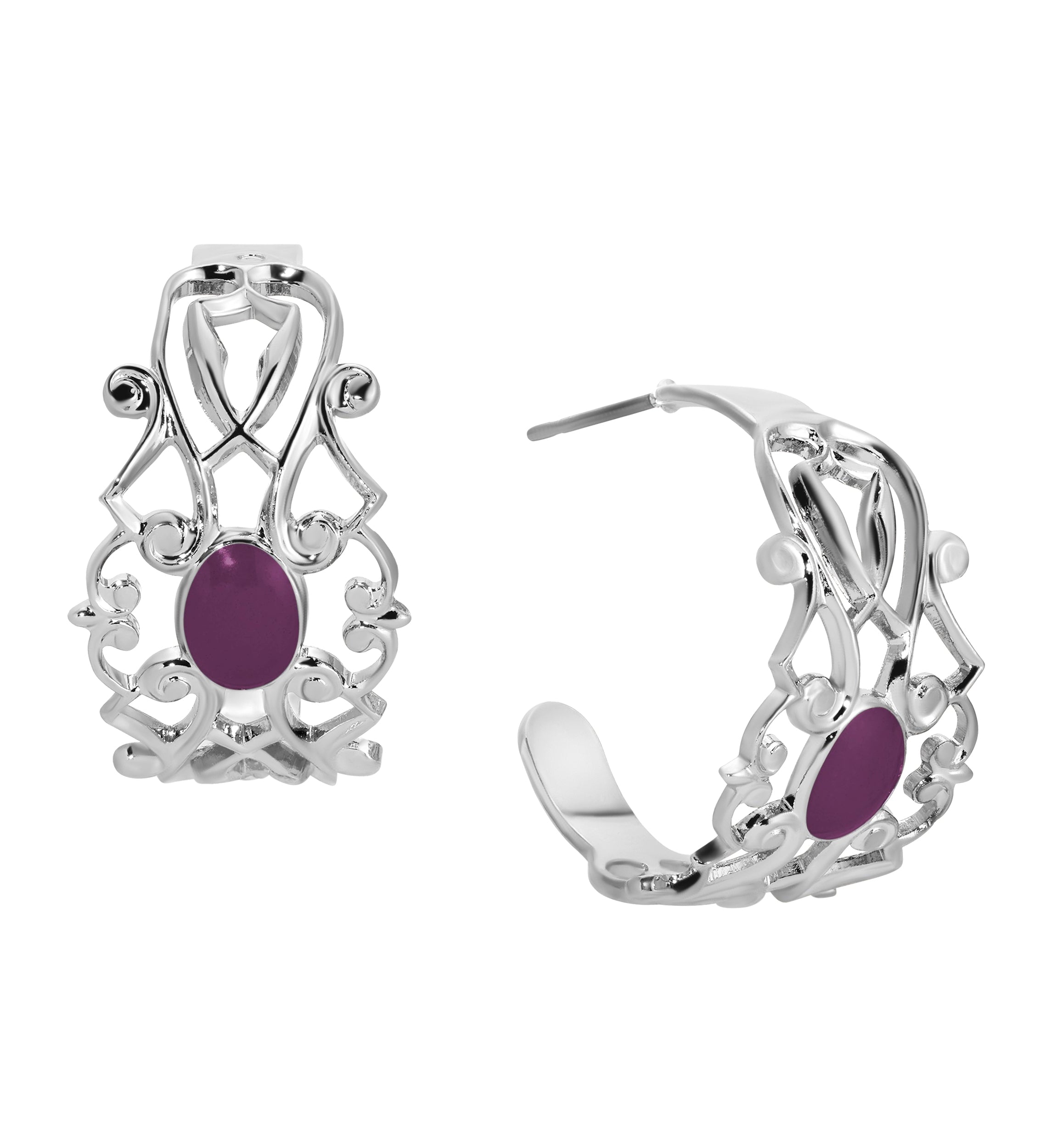 1928 Jewelry Filigrane Classique Oval Enamel Post Hoop Earrings