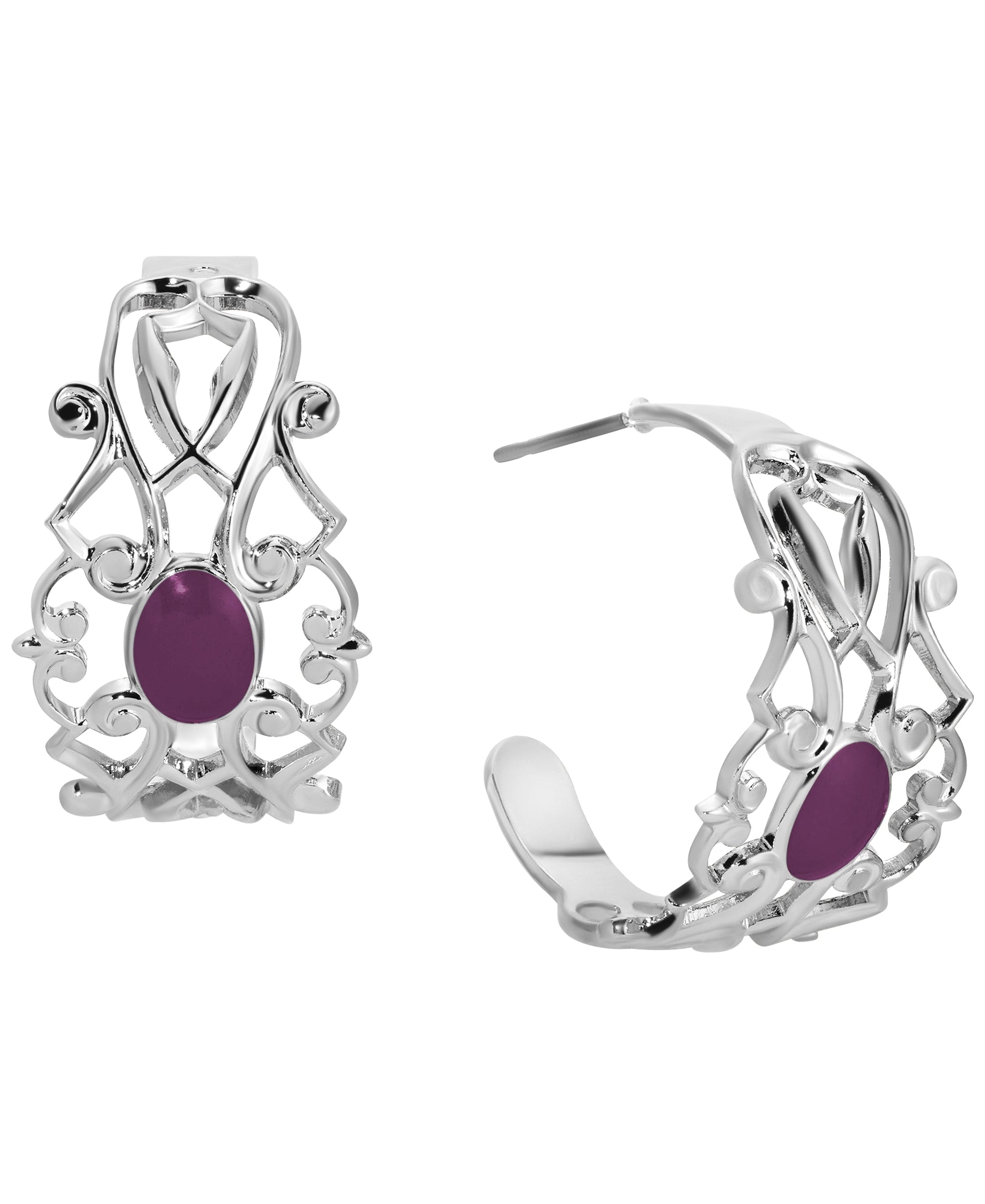 1928 Jewelry Filigrane Classique Oval Enamel Post Hoop Earrings