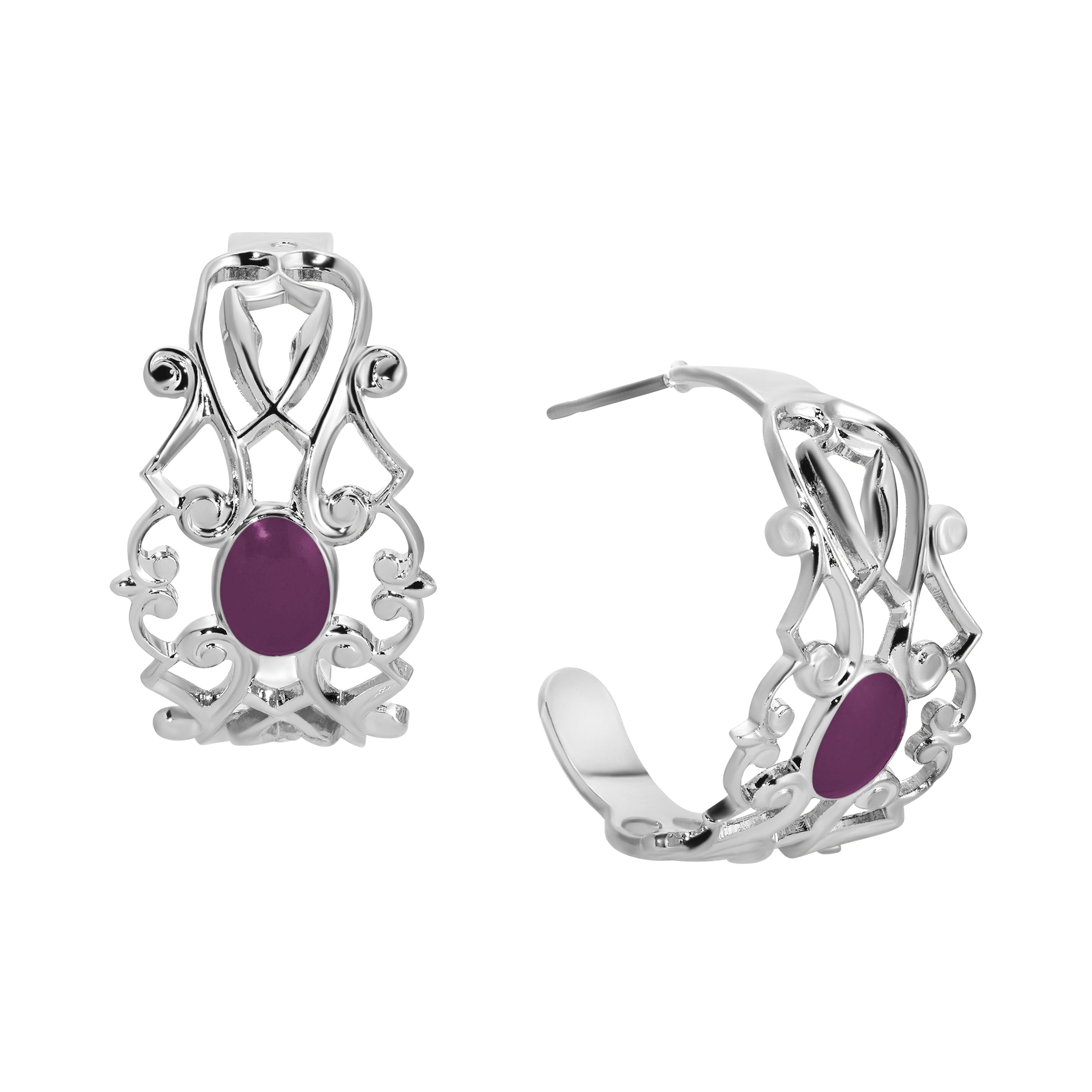 1928 Jewelry Filigrane Classique Oval Enamel Post Hoop Earrings