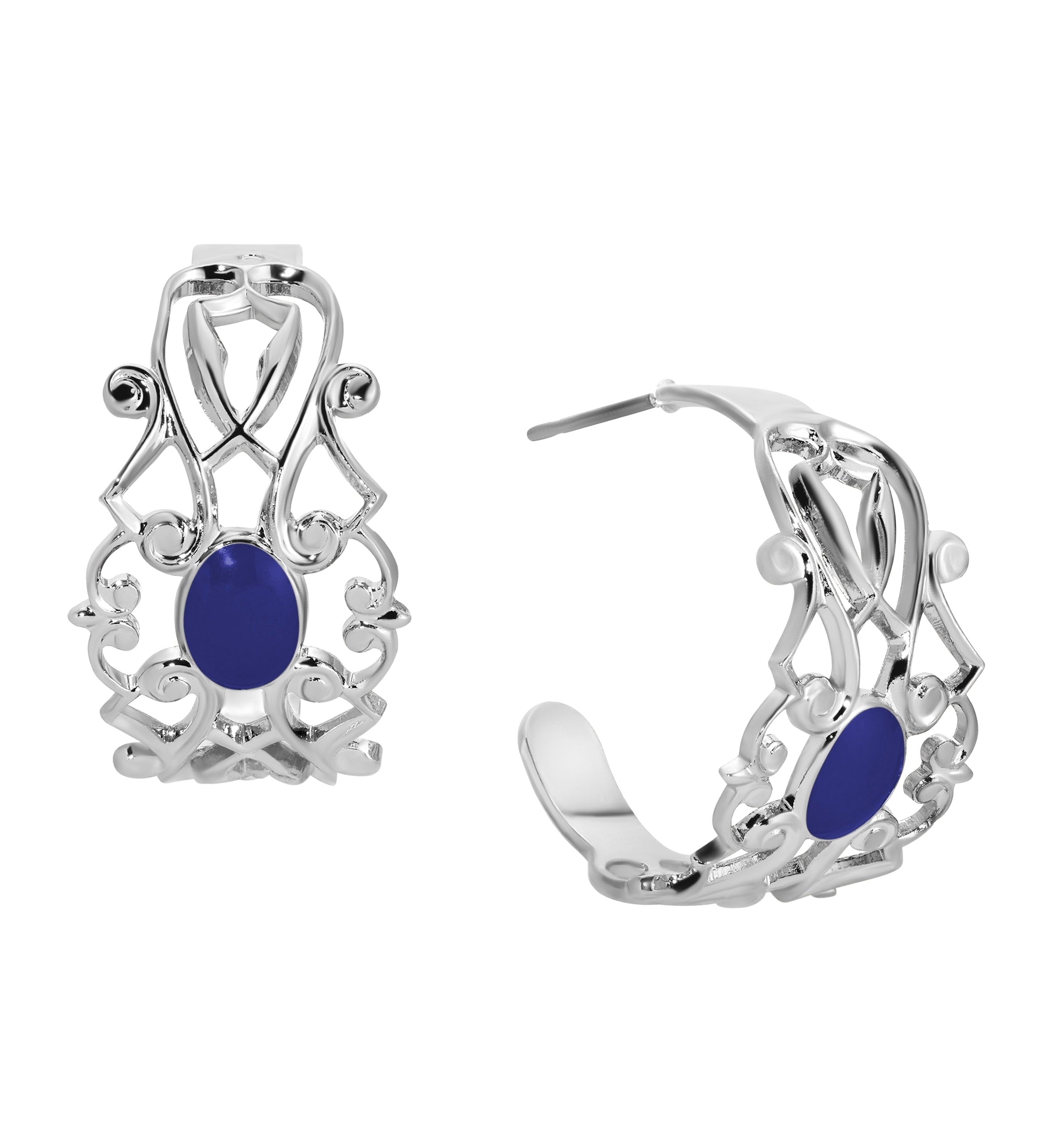 1928 Jewelry Filigrane Classique Oval Enamel Post Hoop Earrings