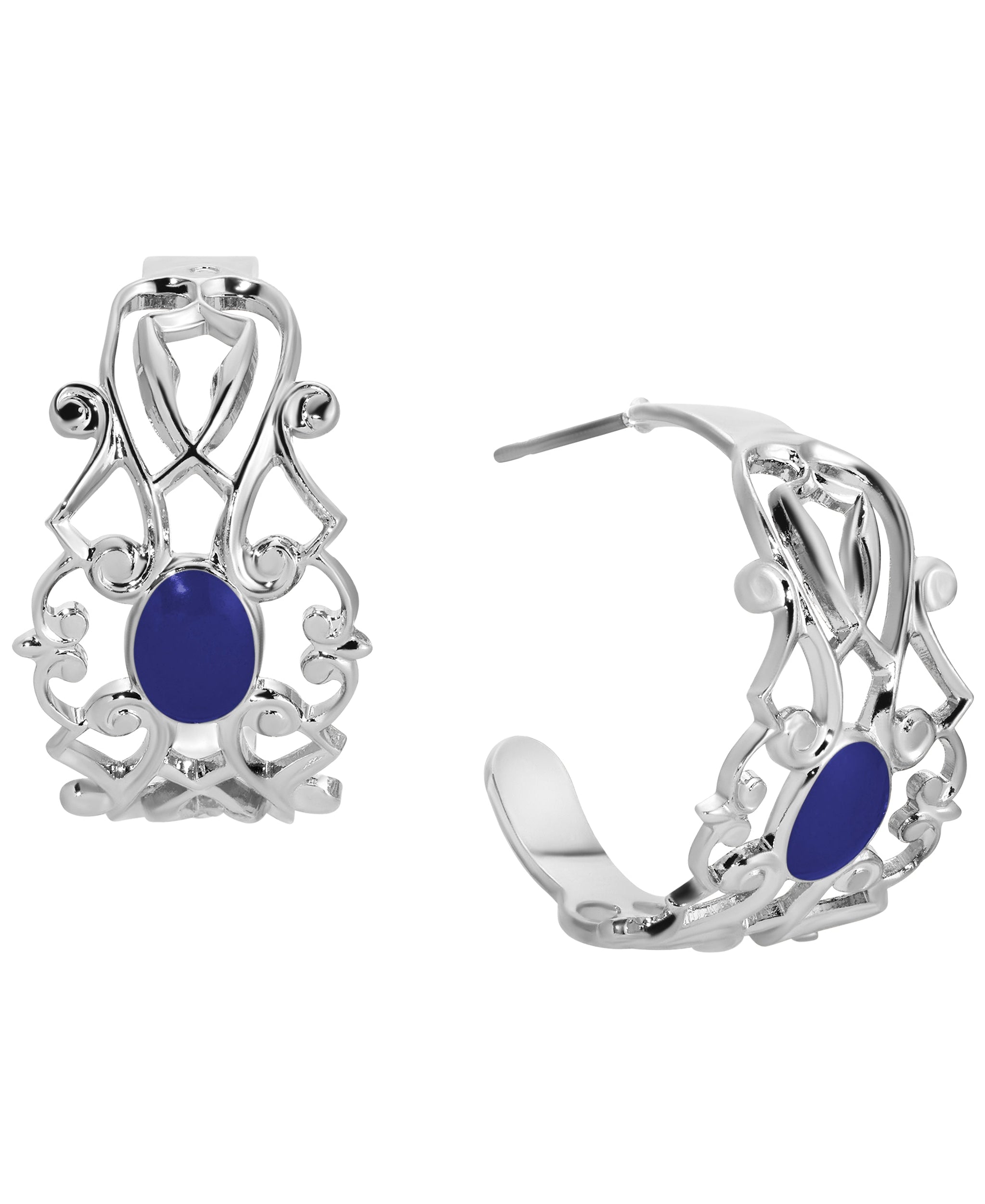 1928 Jewelry Filigrane Classique Oval Enamel Post Hoop Earrings